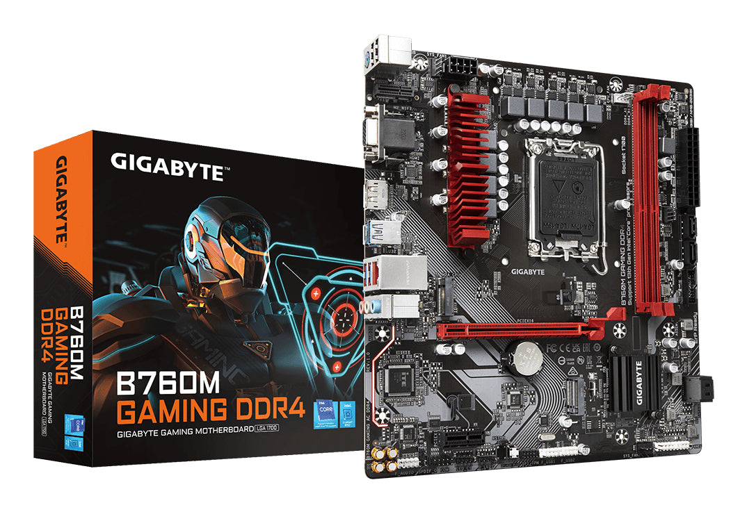 GIGABYTE B760M GAMING DDR4 Carte Mère - Prend en charge les processeurs Intel Core de 14e génération, VRM numérique 6+2+1 phases, jusqu'à 5333MHz DDR4 (OC), 2xPCIe 4.0 M.2, LAN 2.5GbE, USB 3.2 Gen1