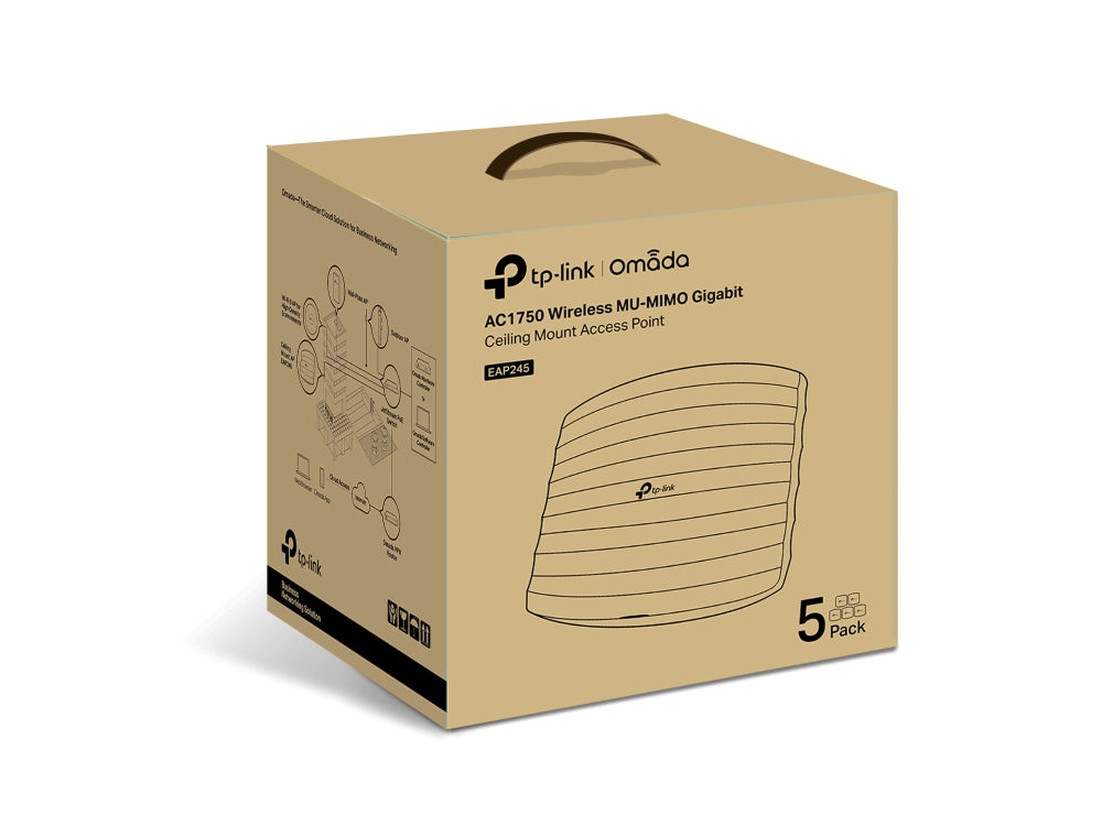 TP-Link Omada EAP245(5-PACK) point d'accès réseaux locaux sans fil 1750 Mbit/s Blanc Connexion Ethernet, supportant l'alimentation via ce port (PoE)