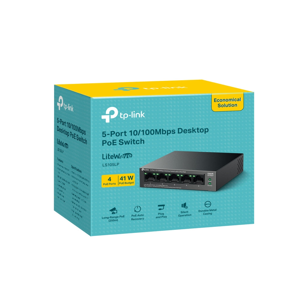 TP-Link LiteWave LS105P Non-géré Fast Ethernet (10/100) Connexion Ethernet, supportant l'alimentation via ce port (PoE) Noir