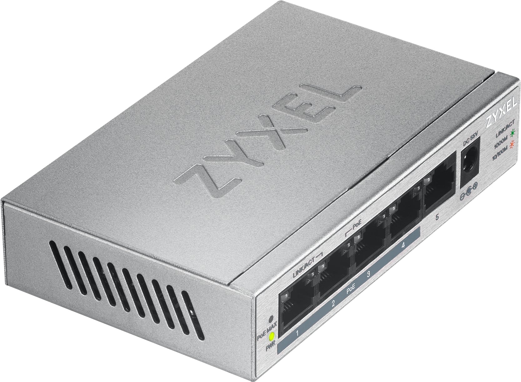Zyxel GS1005HP Non-géré Gigabit Ethernet (10/100/1000) Connexion Ethernet, supportant l'alimentation via ce port (PoE) Argent