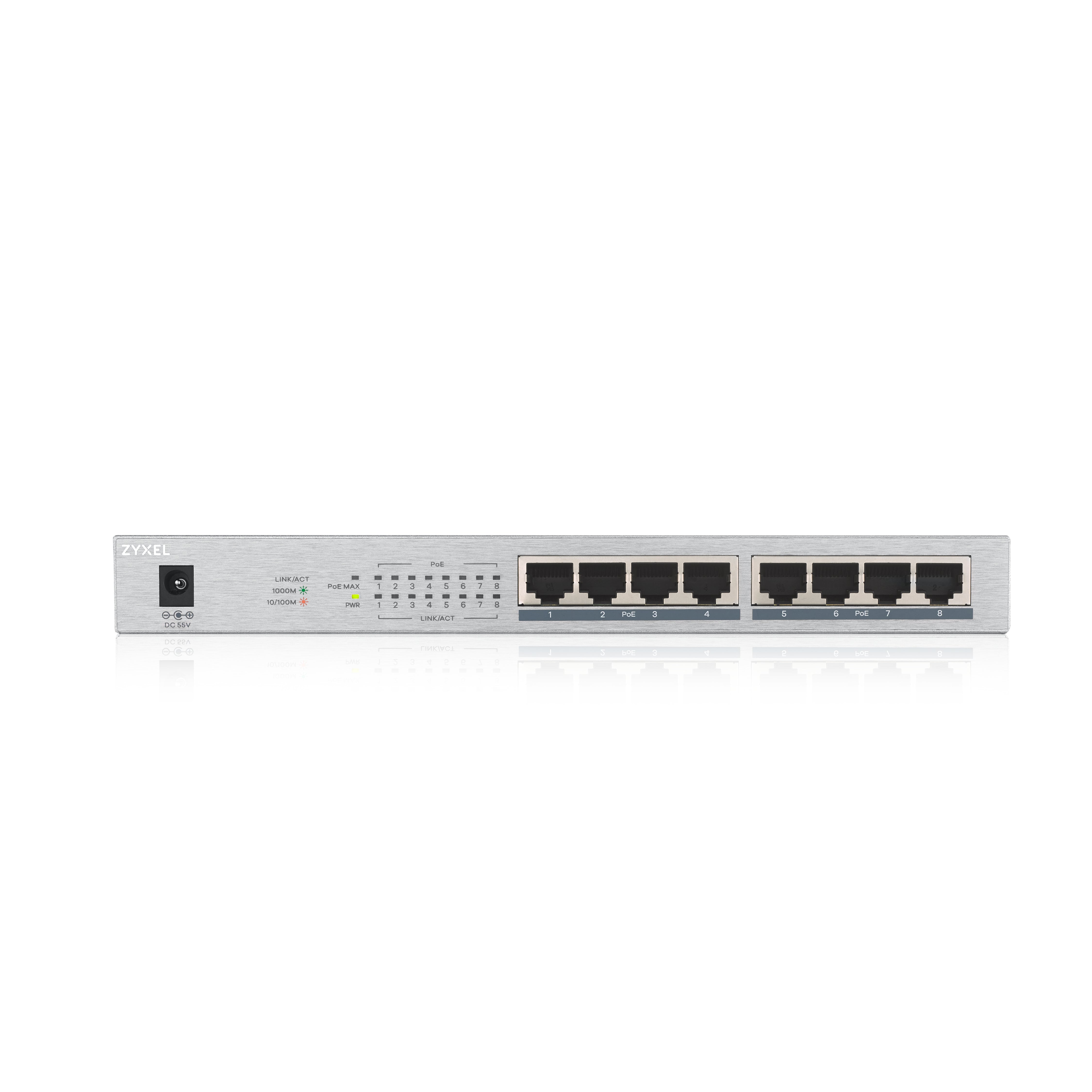 Zyxel GS1008HP Non-géré Gigabit Ethernet (10/100/1000) Connexion Ethernet, supportant l'alimentation via ce port (PoE) Gris