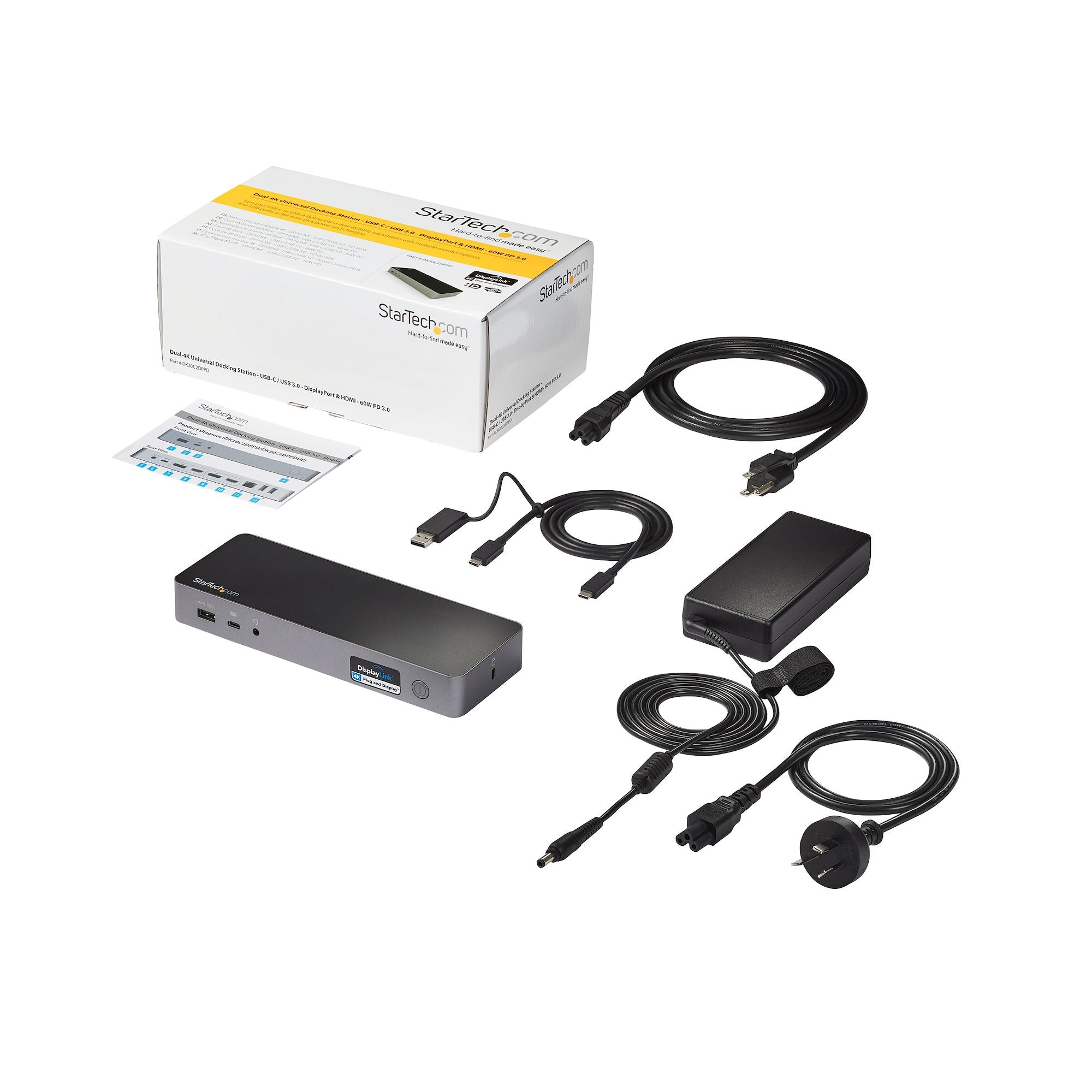 StarTech.com Station d'Accueil Universelle pour Ordinateur Portable, Station d'Accueil Hybride USB-C & USB-A, Dual 4K DP & HDMI, 60W PD, Mac / Windows / Chrome OS, 4x USB 5Gbps Hub, GbE