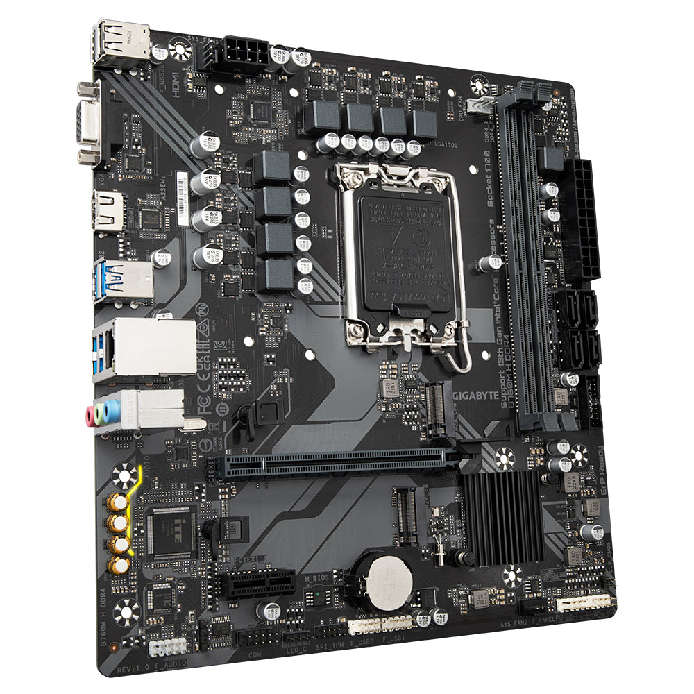 GIGABYTE B760M H DDR4 Carte Mère - Prend en charge les processeurs Intel Core 14e génération, VRM numérique 6+1+1 phases, jusqu'à 3200MHz DDR4 (OC), 2xPCIe 4.0 M.2, GbE LAN, USB 3.2 Gen1