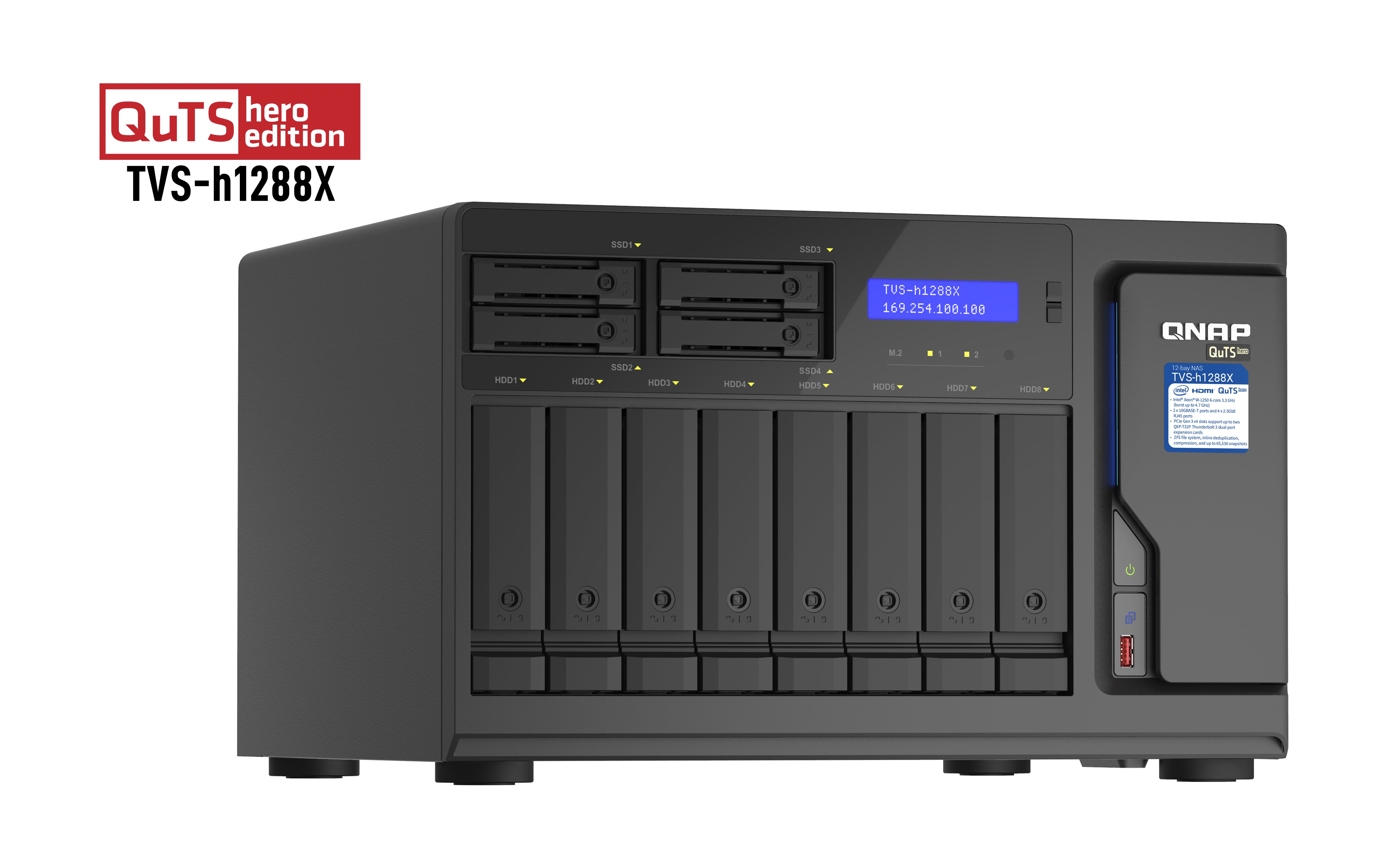QNAP TVS-h1288X NAS Tower Intel® Xeon® W-1250 16 Go DDR4 0 To QuTS hero Noir