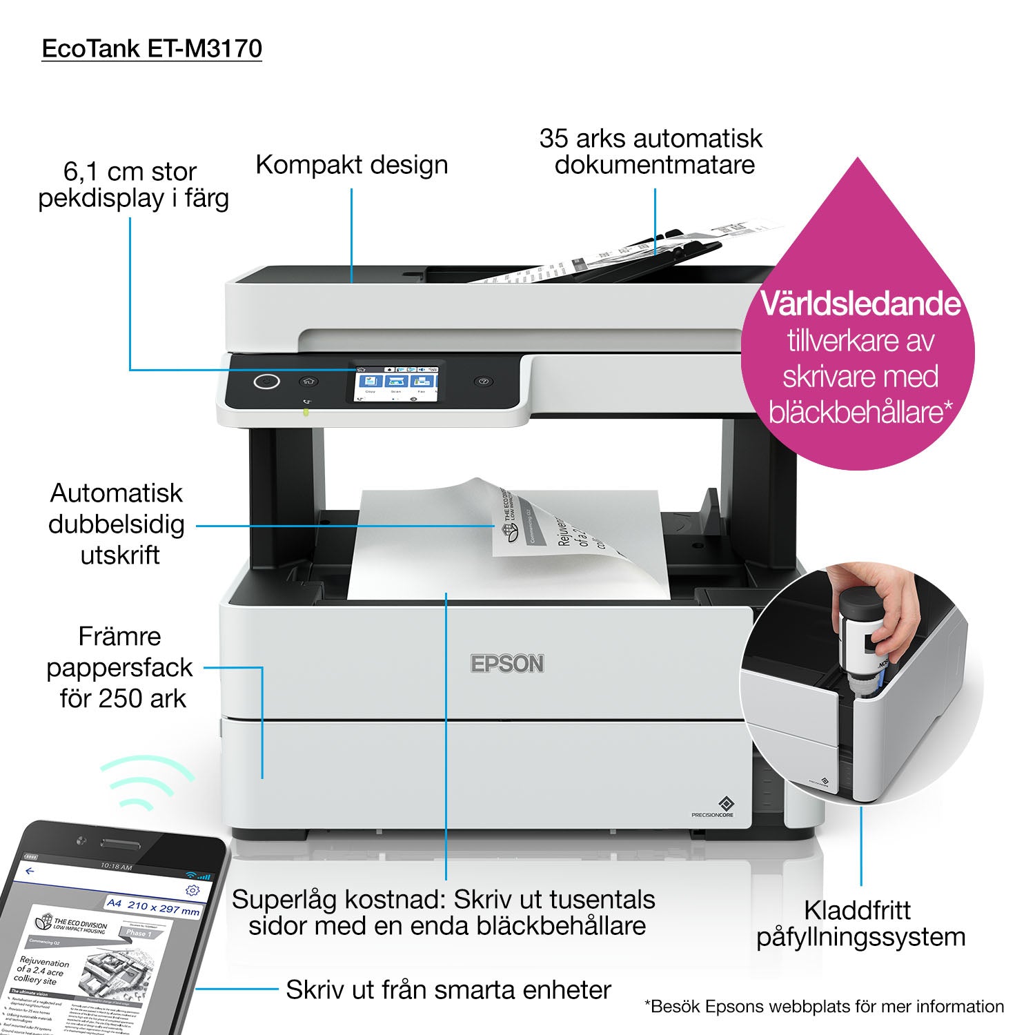 Epson EcoTank M3170 Jet d'encre A4 1200 x 2400 DPI 39 ppm Wifi
