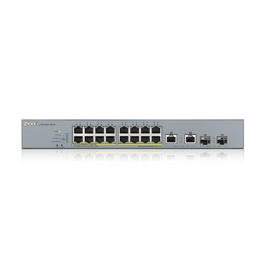 Zyxel GS1350-18HP-EU0101F commutateur réseau Géré L2 Gigabit Ethernet (10/100/1000) Connexion Ethernet, supportant l'alimentation via ce port (PoE) Gris