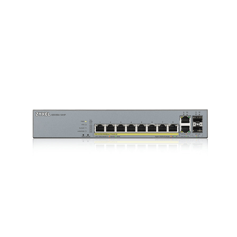 Zyxel GS1350-12HP-EU0101F commutateur réseau Géré L2 Gigabit Ethernet (10/100/1000) Connexion Ethernet, supportant l'alimentation via ce port (PoE) Gris