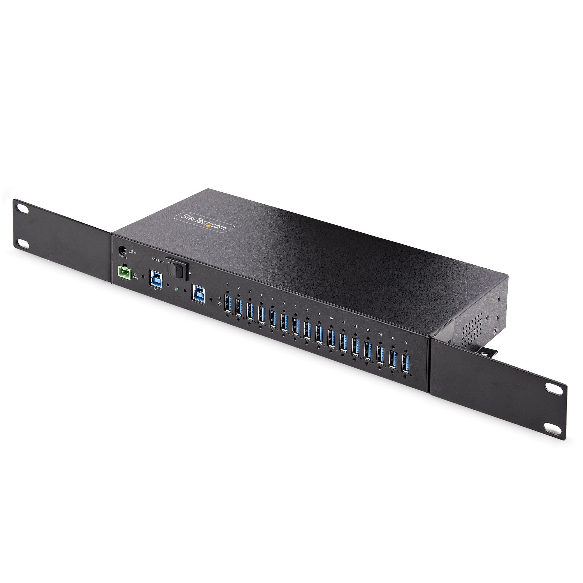 StarTech.com Hub USB 3.0 5Gbps Industriel à 16 Ports - Montage DIN/Surface/Rack - Protection ESD - Commutateur USB 3.0 Alimenté, Jusqu'à 120W de Charge USB Partagée - Hub USB pour PC Portable/Bureau à Double Hôte