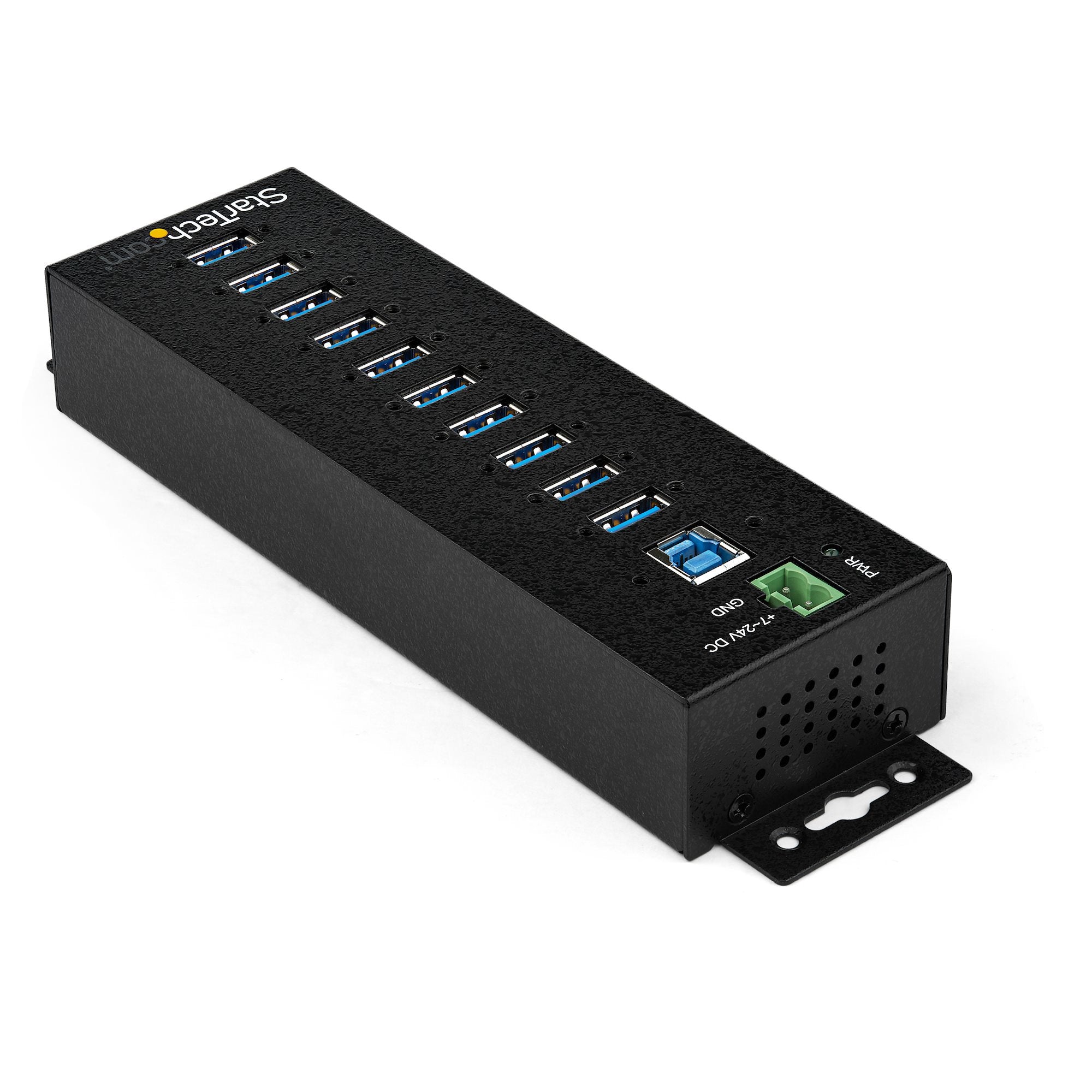 StarTech.com Hub USB 3.0 10 ports avec adaptateur d'alimentation - Hub USB-A industriel en métal avec protection contre les décharges électrostatiques et les surtensions de 350W - Montable sur Din/Mur/Bureau - Hub USB 3.2 Gen 1 (5Gbps) haut débit