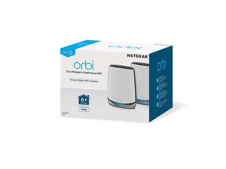 NETGEAR Orbi RBK852 AX6000 WiFi 6 Mesh System Tri-bande (2,4 GHz / 5 GHz / 5 GHz) Wi-Fi 6 (802.11ax) Gris, Blanc 8 Interne