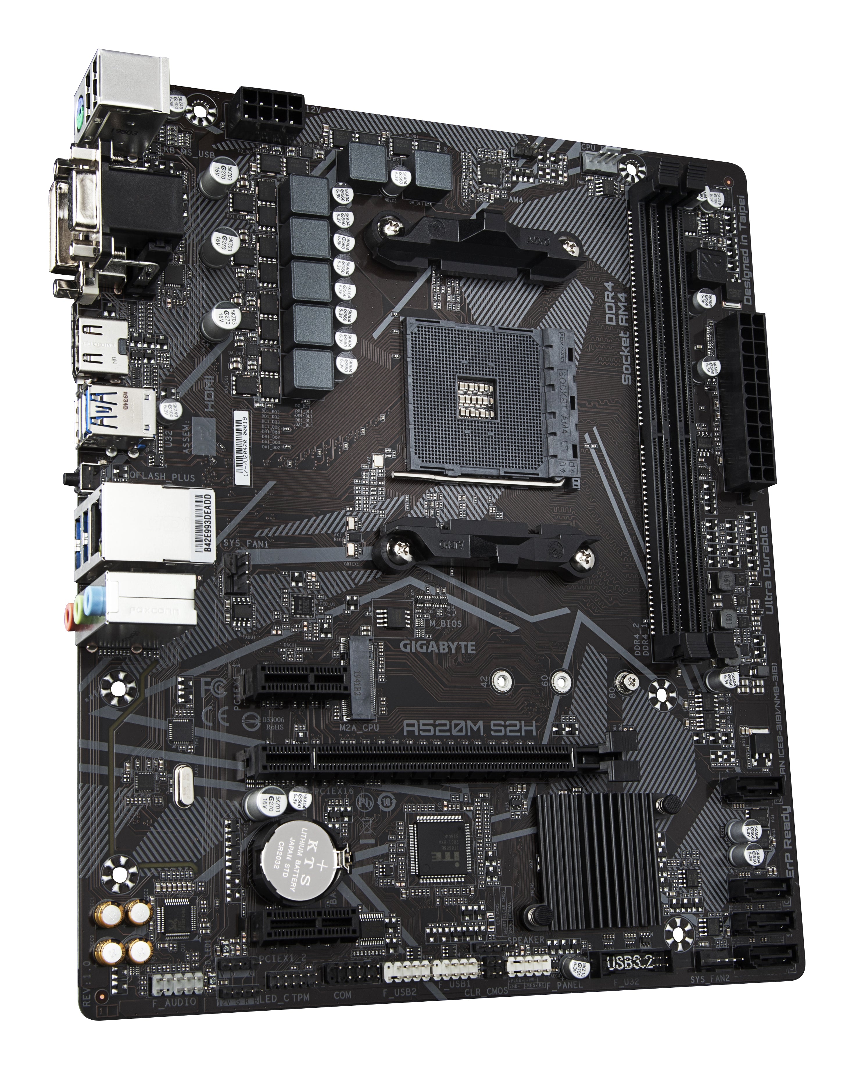 GIGABYTE Carte mère A520M S2H - Prend en charge les processeurs AMD Ryzen série 5000 AM4, VRM numérique pur 4+3 phases, jusqu'à 5100 MHz DDR4 (OC), PCIe 3.0 x4 M.2, LAN GbE, USB 3.2 Gen 1