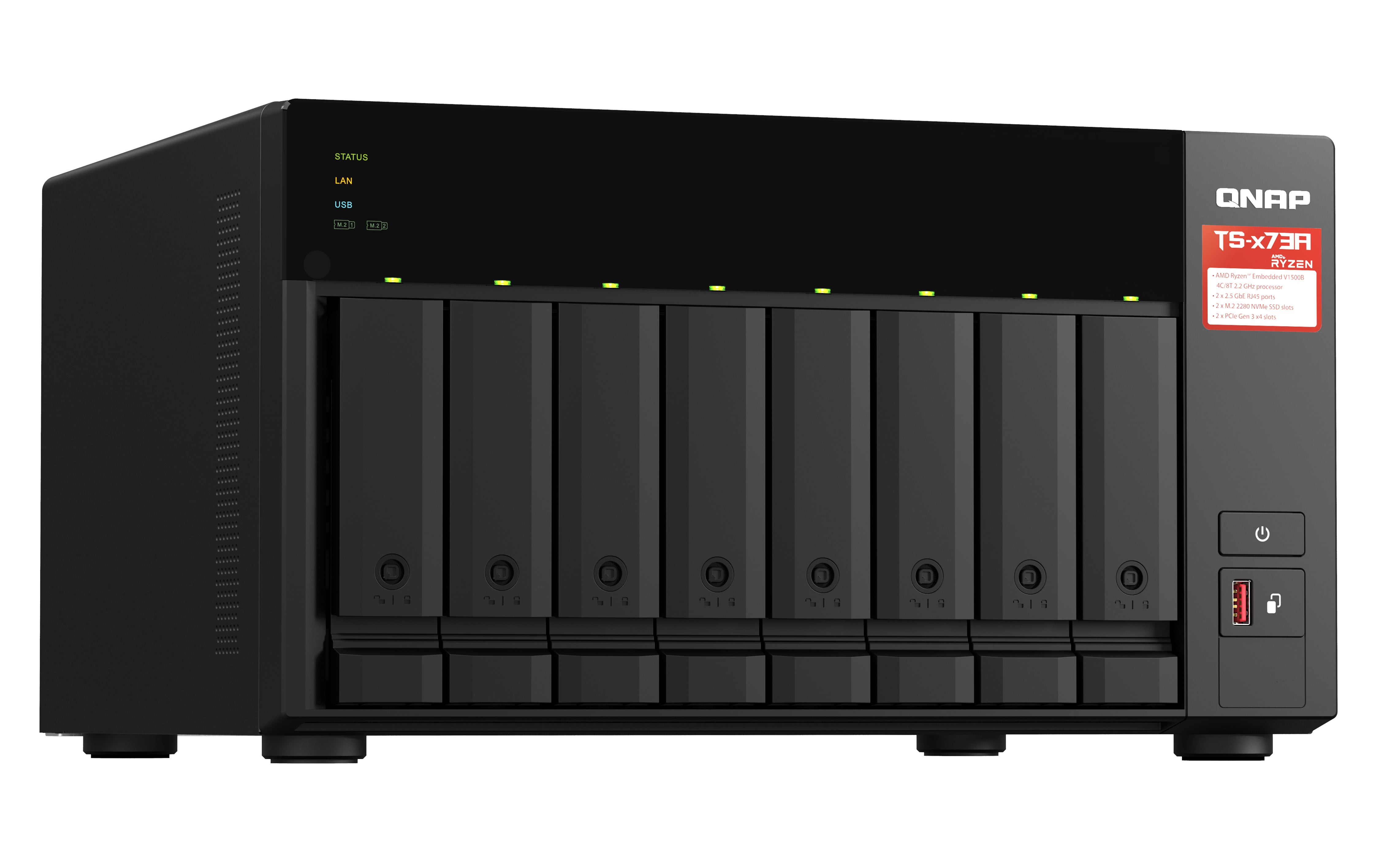 QNAP TS-873A NAS Tower Ryzen Embedded V1500B 8 Go DDR4 0 To QNAP Turbo System Noir