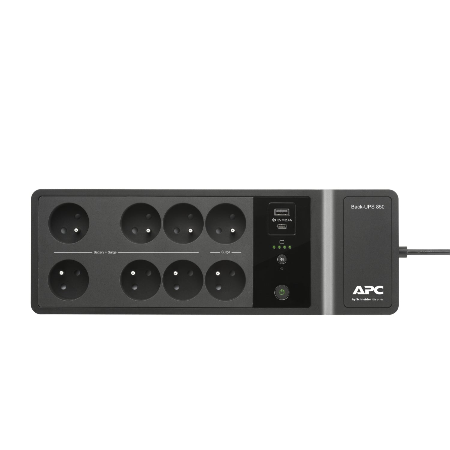 APC Back-UPS BE850G2-FR - Onduleur 8x broches terre (Belgique), 850VA, 2 chargeurs USB, 1 port data USB