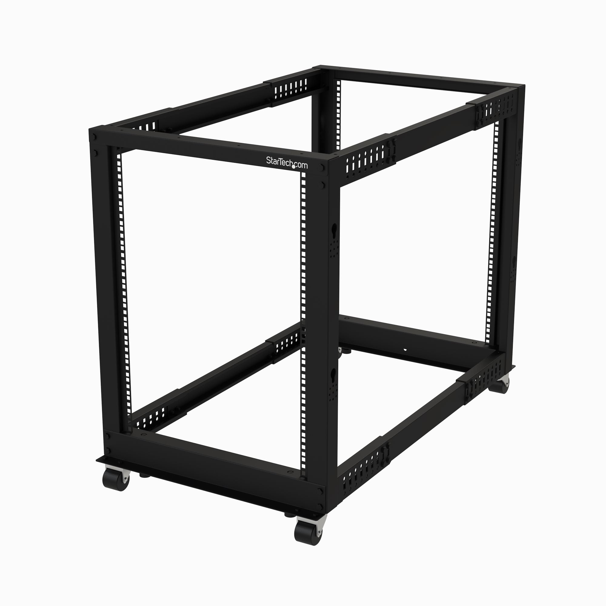 StarTech.com Rack Serveur Mobile 15U 4 Poteaux, Rack Réseau 19" 4 Poteaux avec Roulettes, Rack Roulant avec Profondeur Ajustable pour PC/AV/Données/Informatique - Roulettes, Pieds de nivellement ou Fixation au Sol