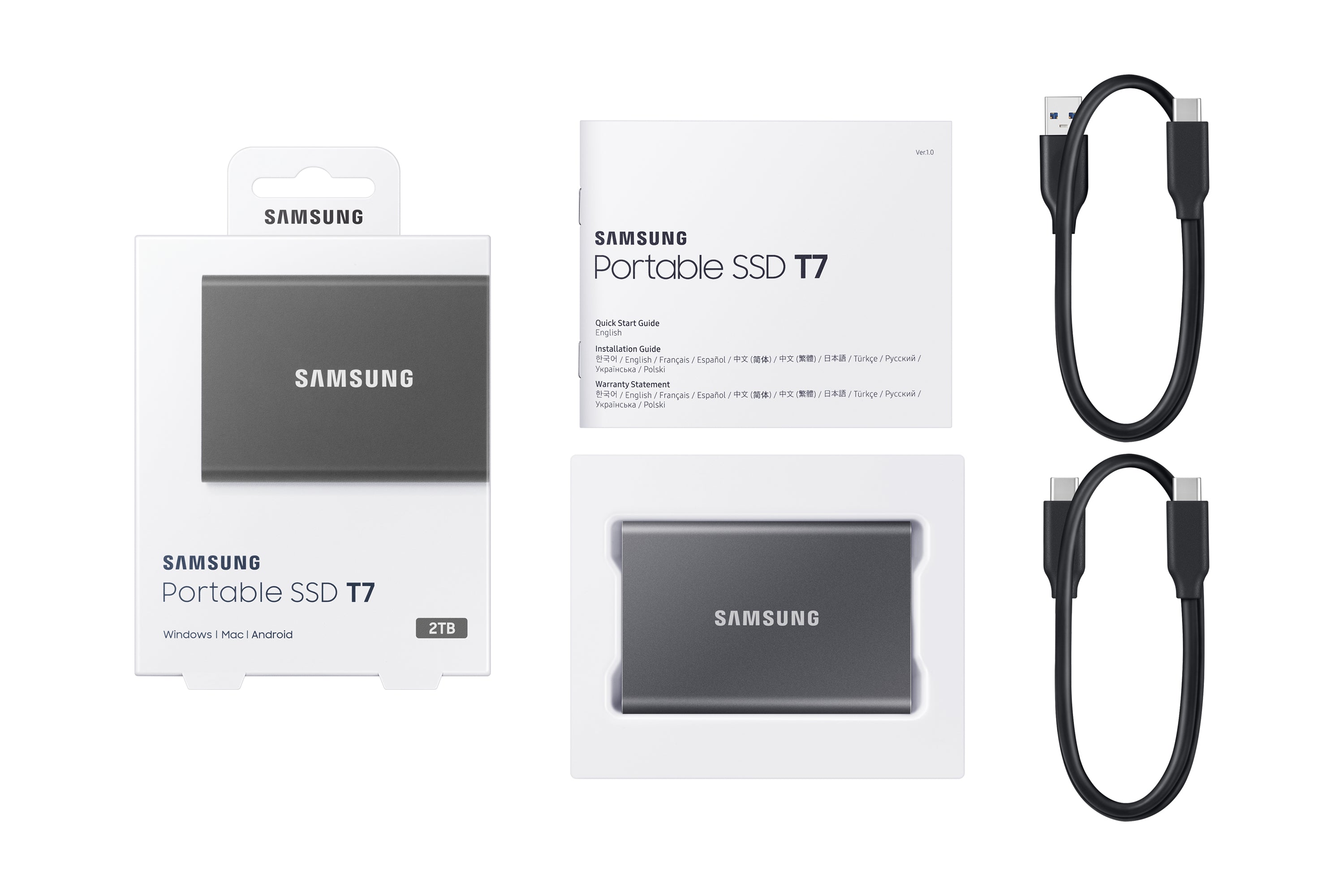 Samsung Portable SSD T7 2 To USB Type-C 3.2 Gen 2 (3.1 Gen 2) Gris
