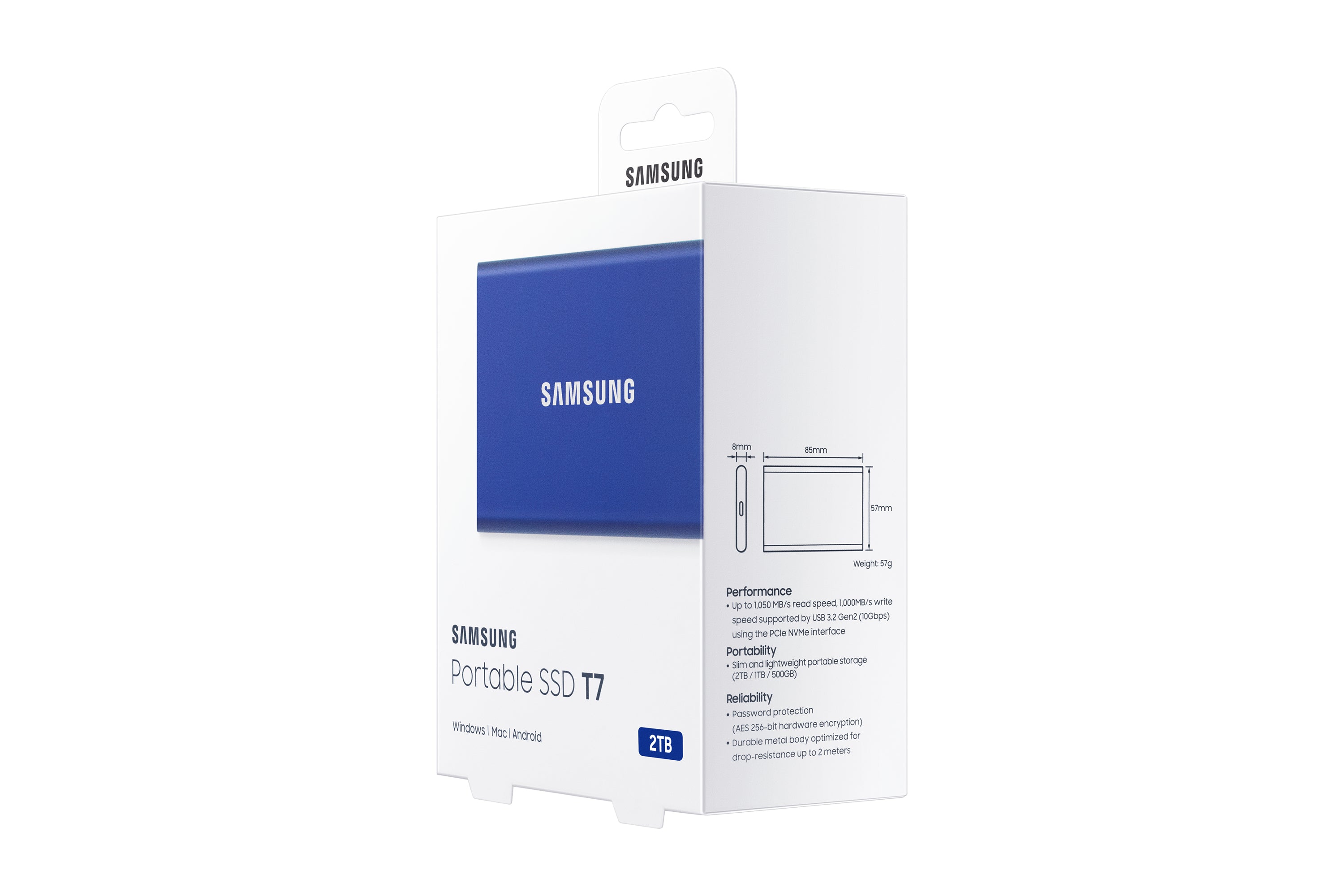 Samsung Portable SSD T7 2 To USB Type-C 3.2 Gen 2 (3.1 Gen 2) Bleu