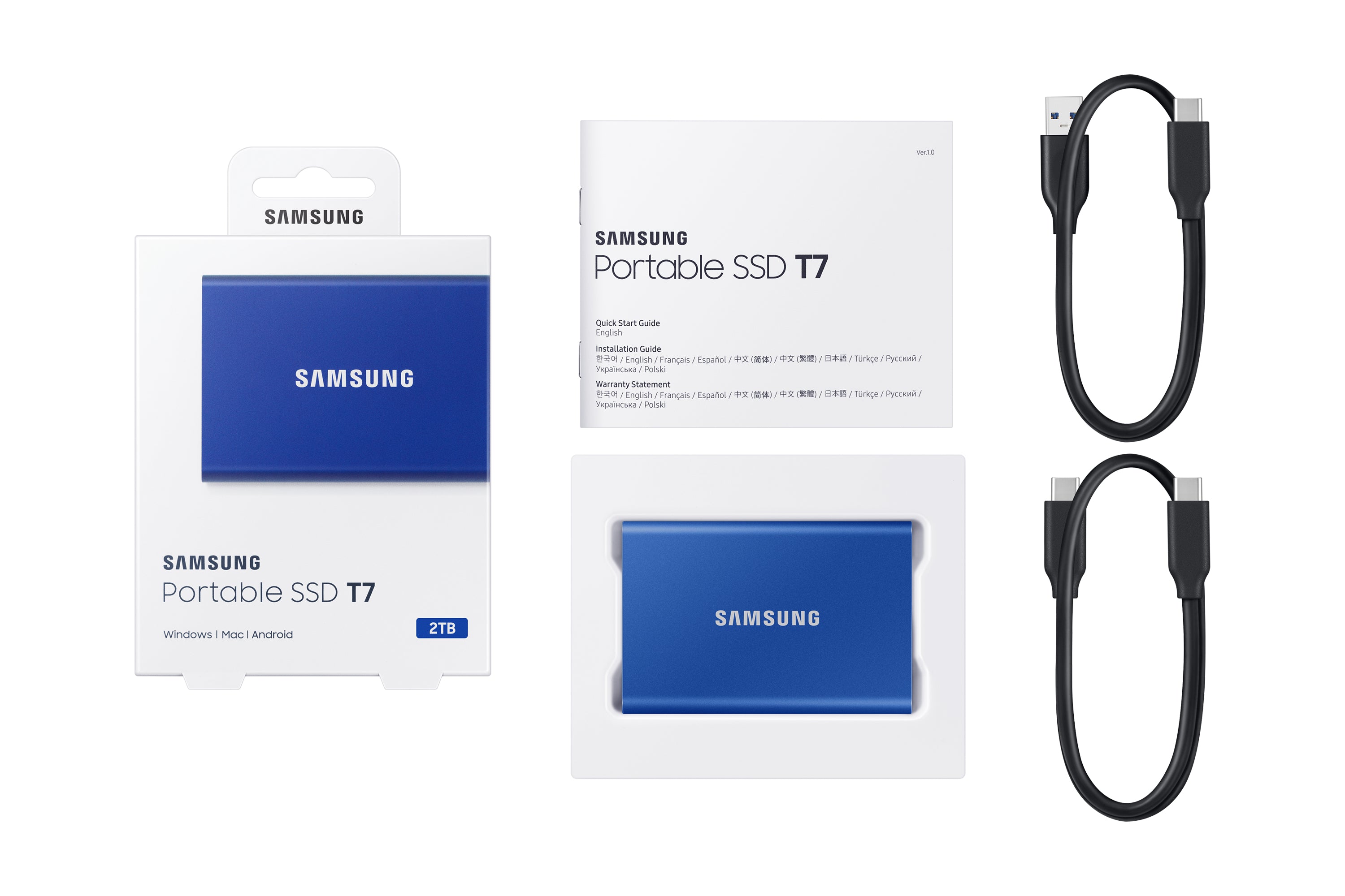 Samsung Portable SSD T7 2 To USB Type-C 3.2 Gen 2 (3.1 Gen 2) Bleu