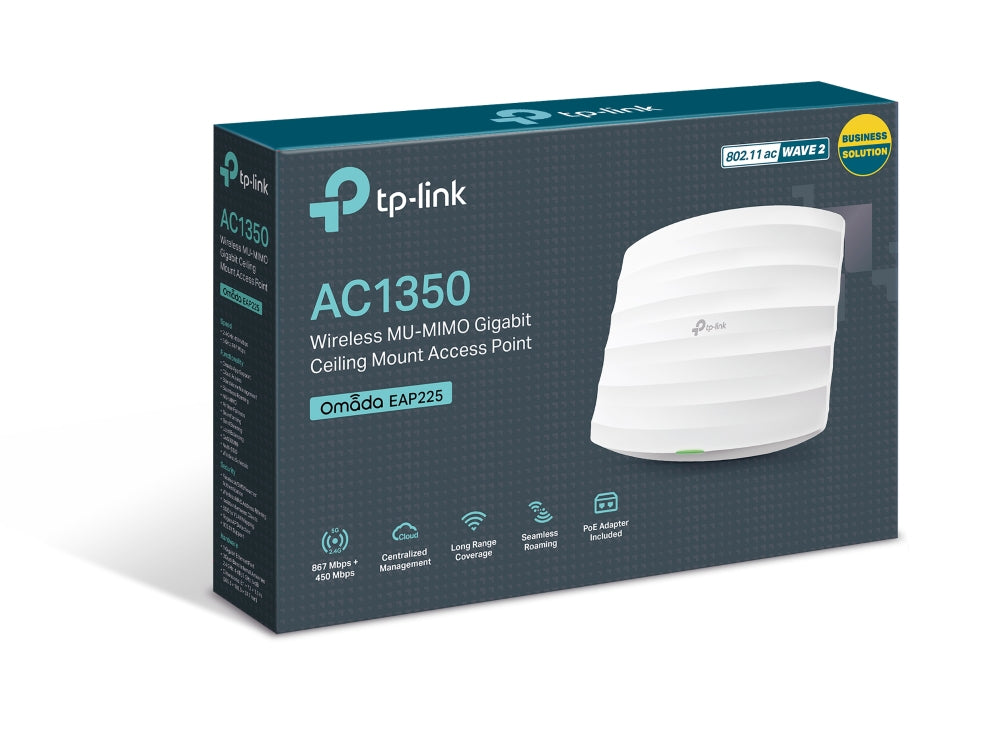 TP-Link Omada EAP225 point d'accès réseaux locaux sans fil 1350 Mbit/s Blanc Connexion Ethernet, supportant l'alimentation via ce port (PoE)