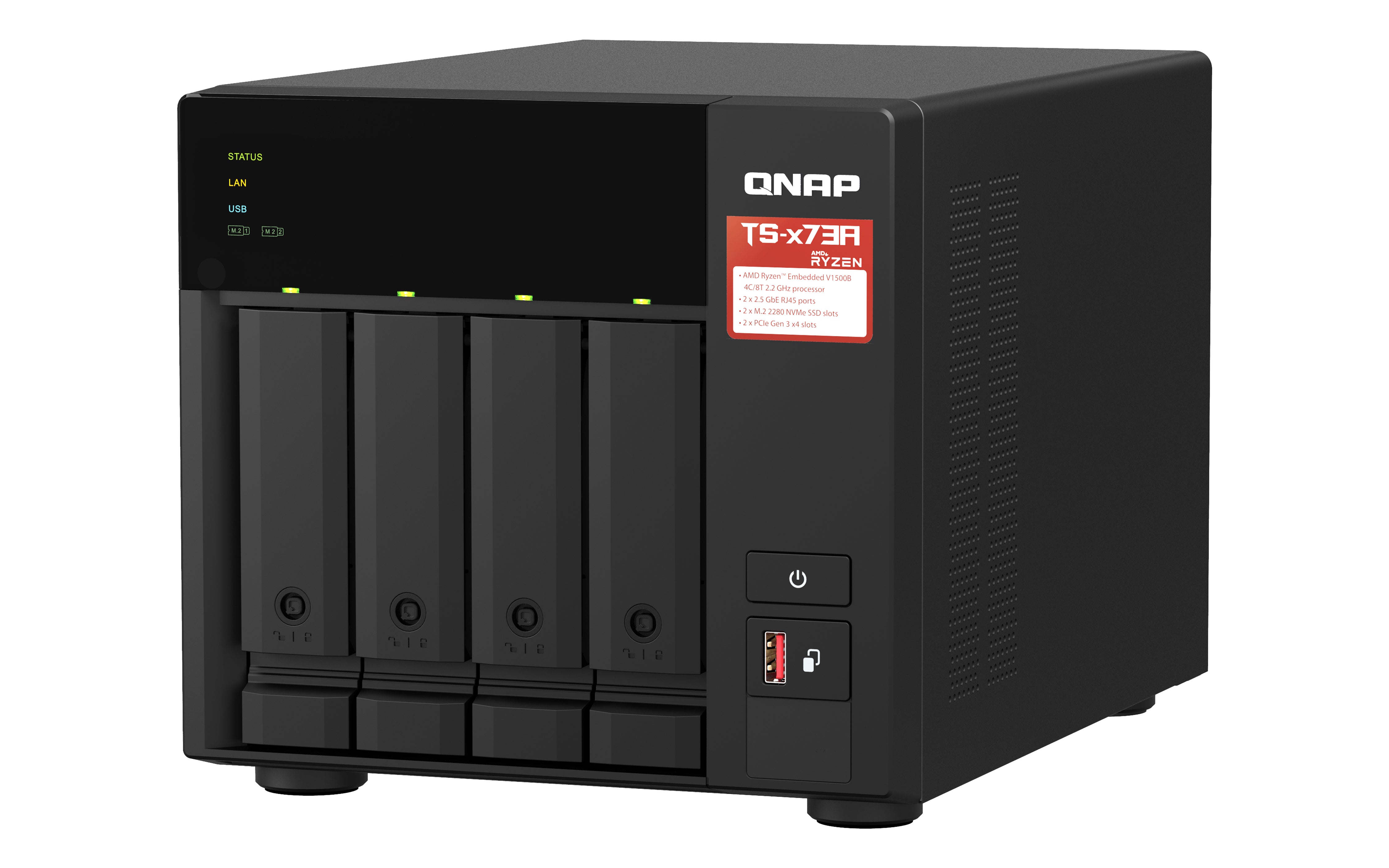 QNAP TS-473A NAS Tower Ryzen Embedded V1500B 8 Go DDR4 0 To QNAP Turbo System Noir