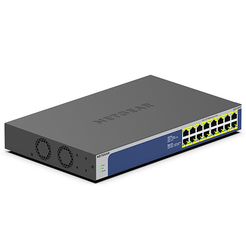 NETGEAR GS516PP Non-géré Gigabit Ethernet (10/100/1000) Connexion Ethernet, supportant l'alimentation via ce port (PoE) Bleu, Gris