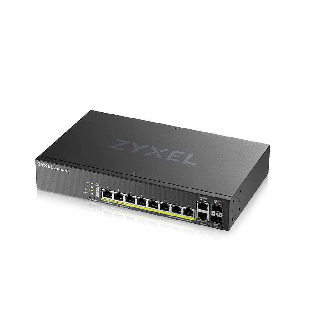 Zyxel GS2220-10HP-EU0101F commutateur réseau Géré L2 Gigabit Ethernet (10/100/1000) Connexion Ethernet, supportant l'alimentation via ce port (PoE) Noir