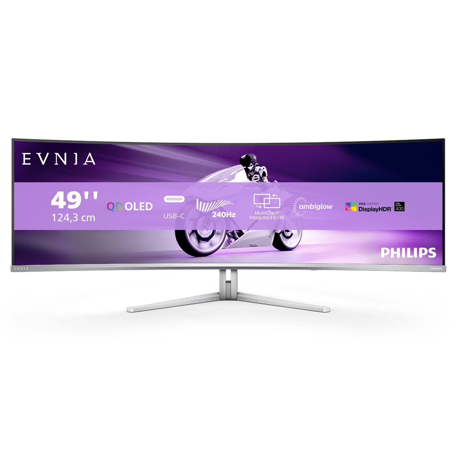 Philips Evnia 8000 49M2C8900/00 écran plat de PC 124,2 cm (48.9") 5120 x 1440 pixels Dual QHD QD-OLED Blanc