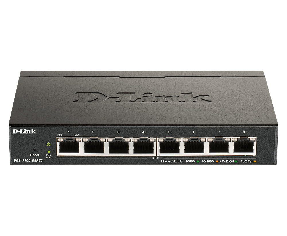 D-Link DGS-1100-08PV2 Géré L2/L3 Gigabit Ethernet (10/100/1000) Connexion Ethernet, supportant l'alimentation via ce port (PoE) Noir