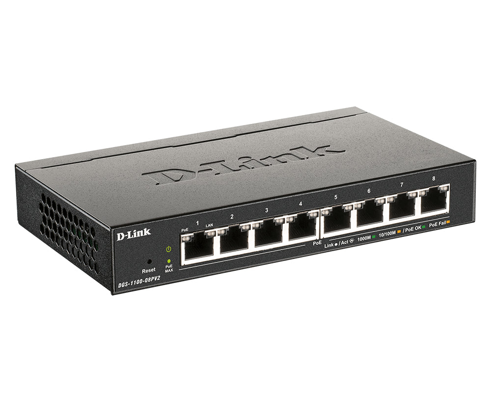 D-Link DGS-1100-08PV2 Géré L2/L3 Gigabit Ethernet (10/100/1000) Connexion Ethernet, supportant l'alimentation via ce port (PoE) Noir