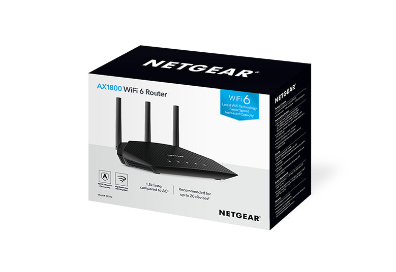 NETGEAR Nighthawk 4-Stream AX1800 WiFi 6 Router (RAX10) routeur sans fil Gigabit Ethernet Bi-bande (2,4 GHz / 5 GHz) Noir