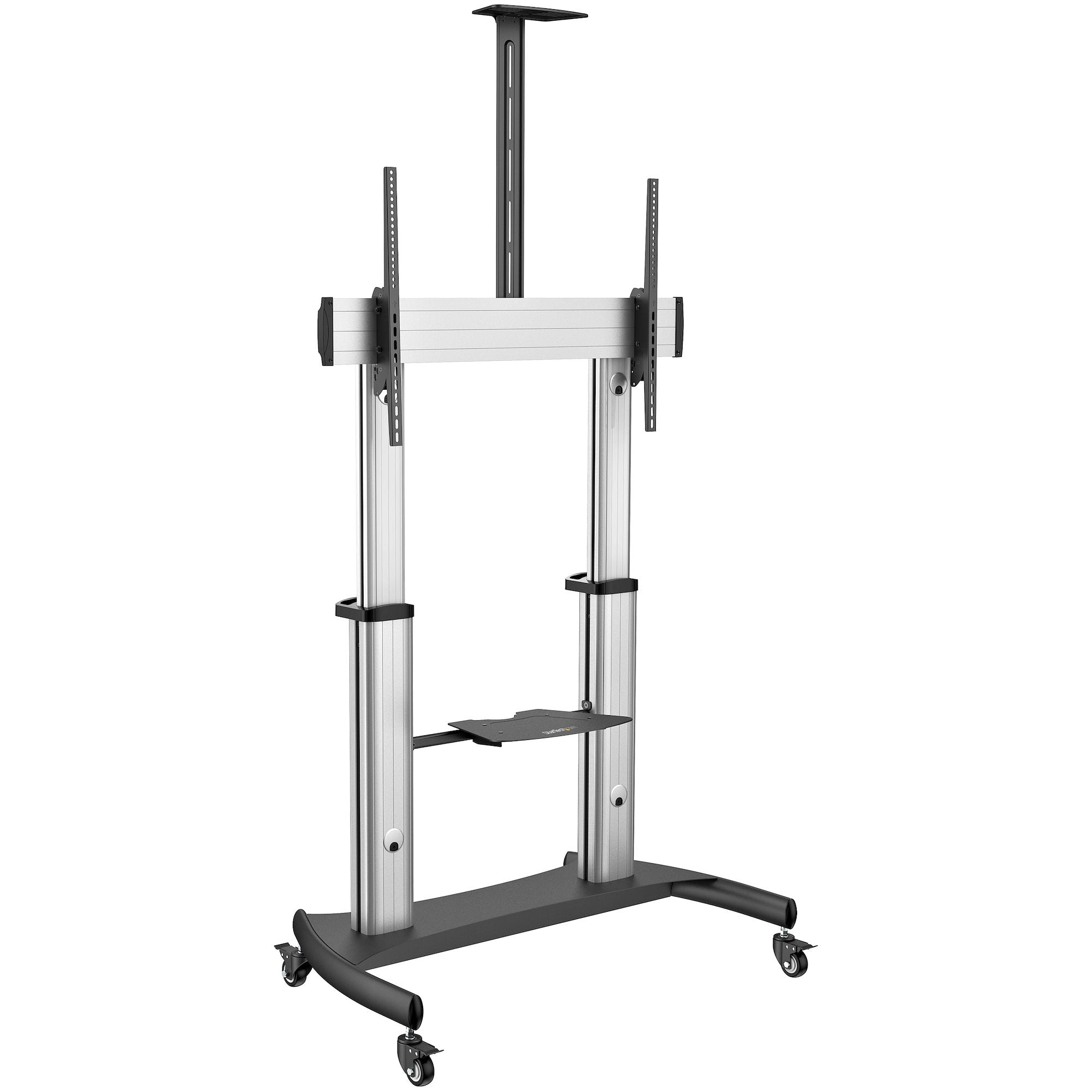 StarTech.com Support Téléviseur Mobile - Chariot Support Télé Robuste Écrans 60-100" 100kg - Support TV Écran Plat sur Pied Roulettes - Hauteur Réglable - Support Télévision Universel avec Étagères