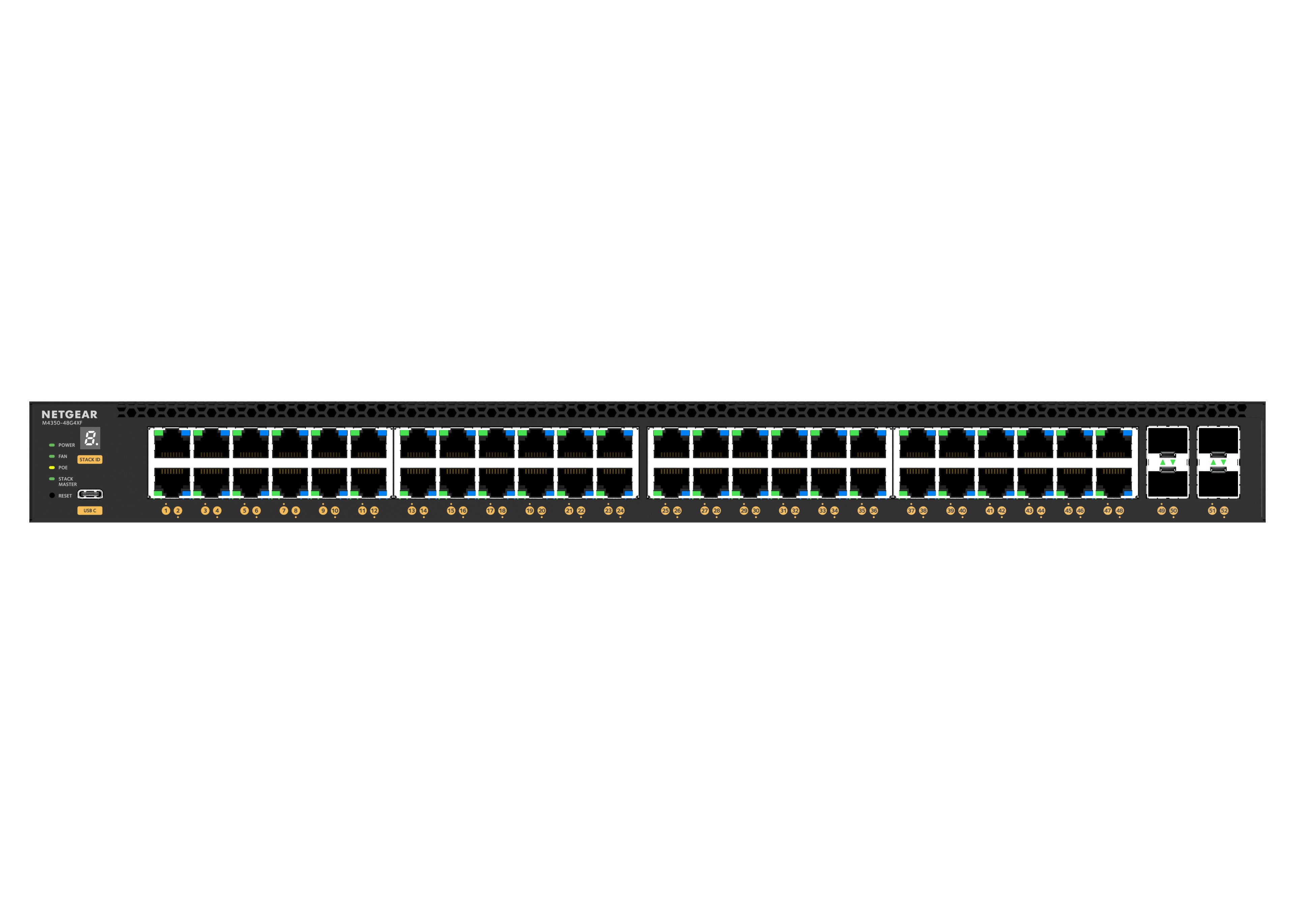 NETGEAR M4350-48G4XF Géré L3 Gigabit Ethernet (10/100/1000) Connexion Ethernet, supportant l'alimentation via ce port (PoE) 1U Noir