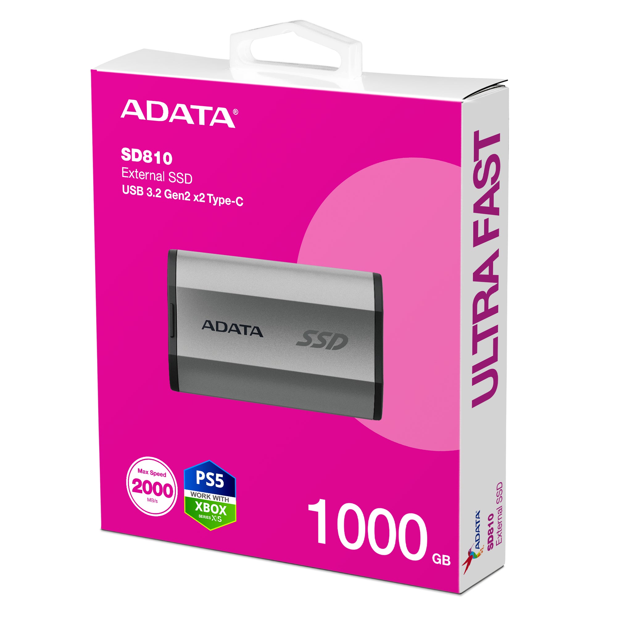 ADATA SD810 1 To USB Type-C USB 3.2 Gen 2x2 Noir, Argent