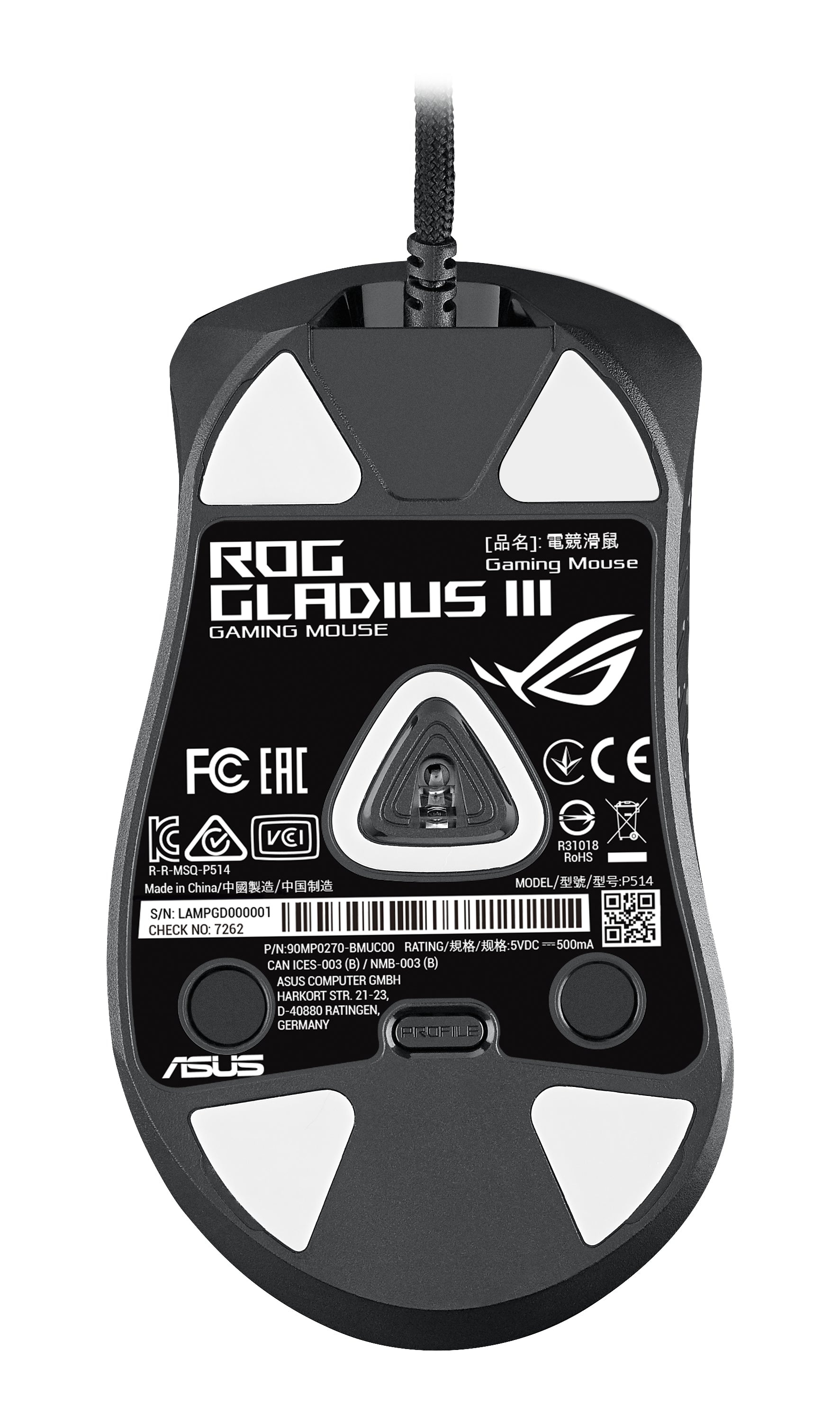 ASUS ROG Gladius III souris Jouer Droitier USB Type-A Optique 19000 DPI