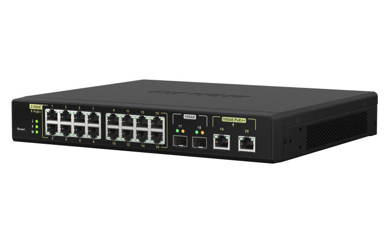 QNAP QSW-M2116P-2T2S commutateur réseau Géré L2 2.5G Ethernet Connexion Ethernet, supportant l'alimentation via ce port (PoE) Noir