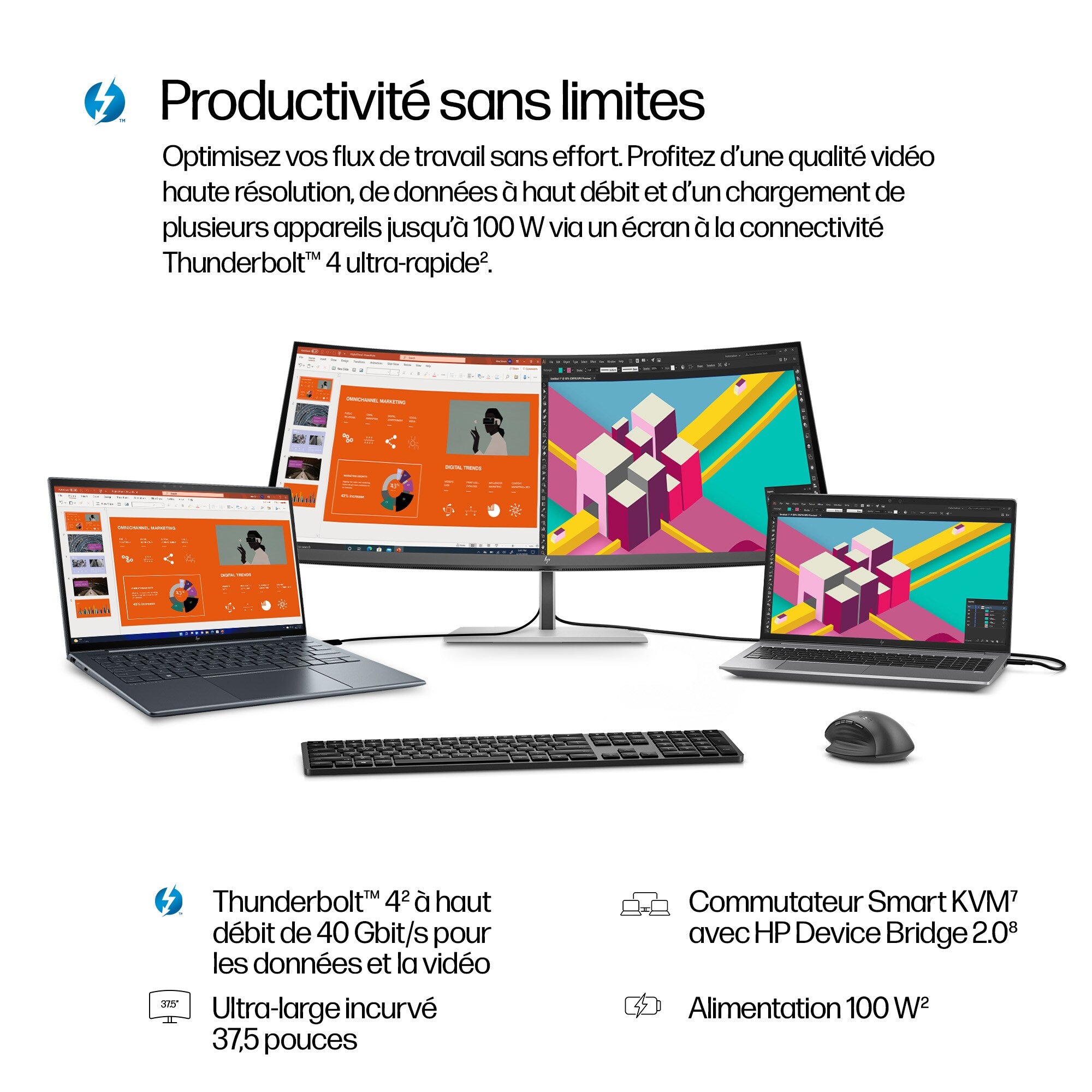 HP Series 7 Pro Écran WQHD+ Thunderbolt 4 37,5 pouces - 738pu