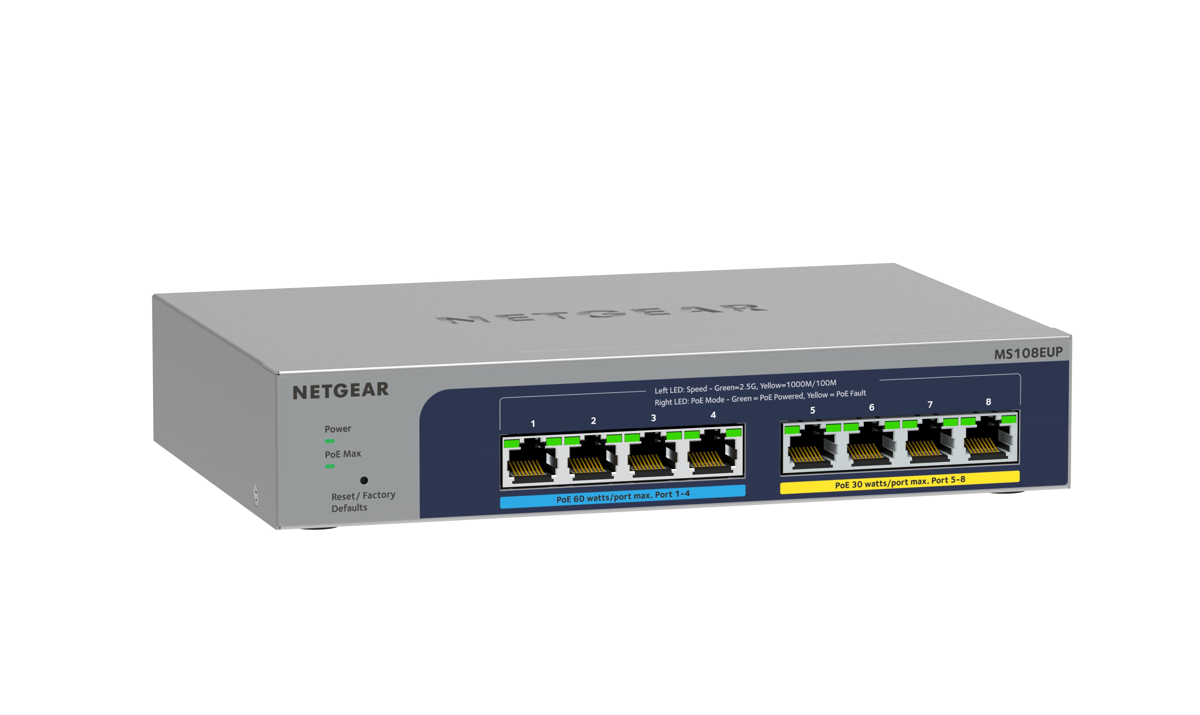 NETGEAR 8-port Ultra60 PoE++ Multi-Gigabit (2.5G) Ethernet Plus Switch Géré L2/L3 2.5G Ethernet (100/1000/2500) Connexion Ethernet, supportant l'alimentation via ce port (PoE) Gris