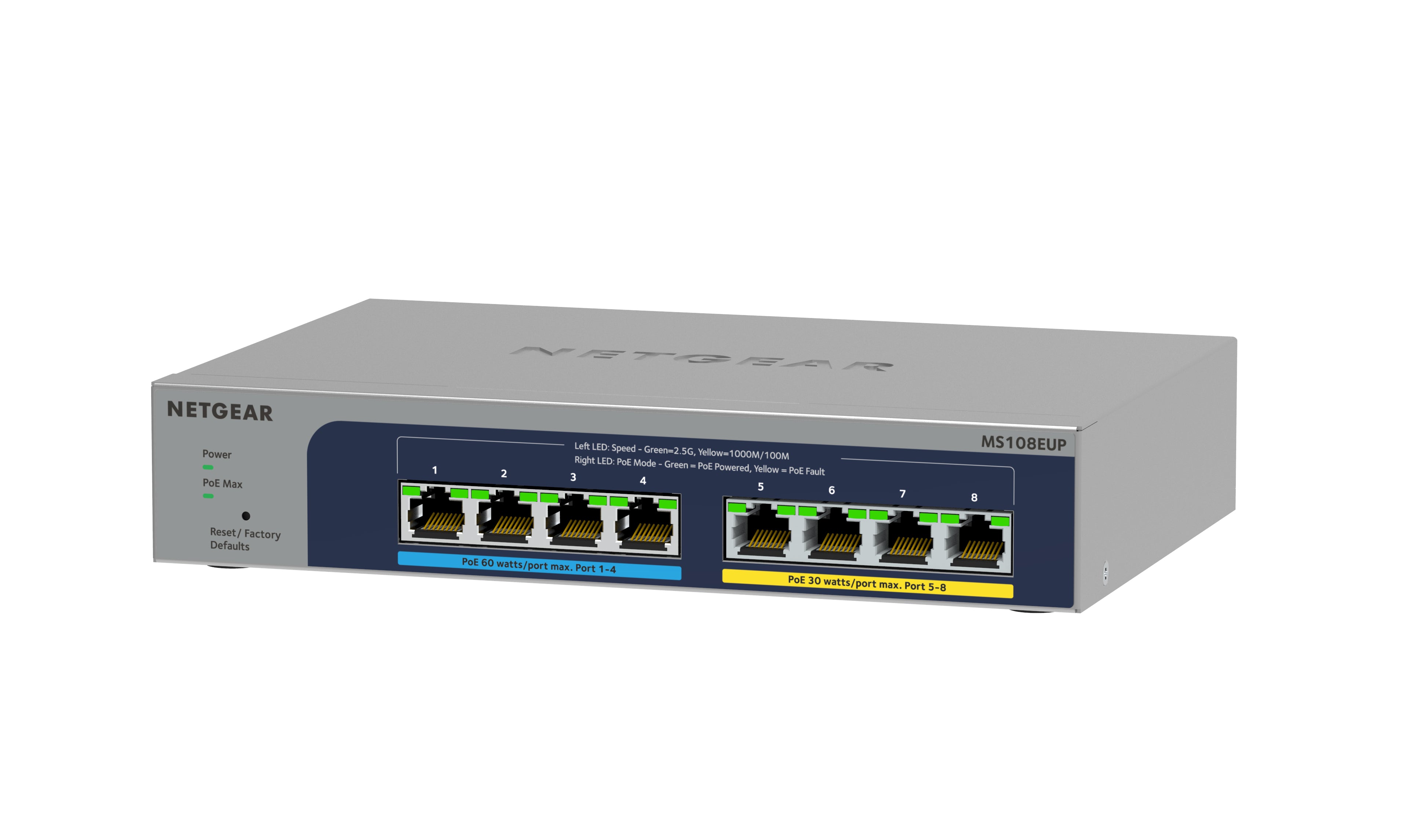 NETGEAR 8-port Ultra60 PoE++ Multi-Gigabit (2.5G) Ethernet Plus Switch Géré L2/L3 2.5G Ethernet (100/1000/2500) Connexion Ethernet, supportant l'alimentation via ce port (PoE) Gris