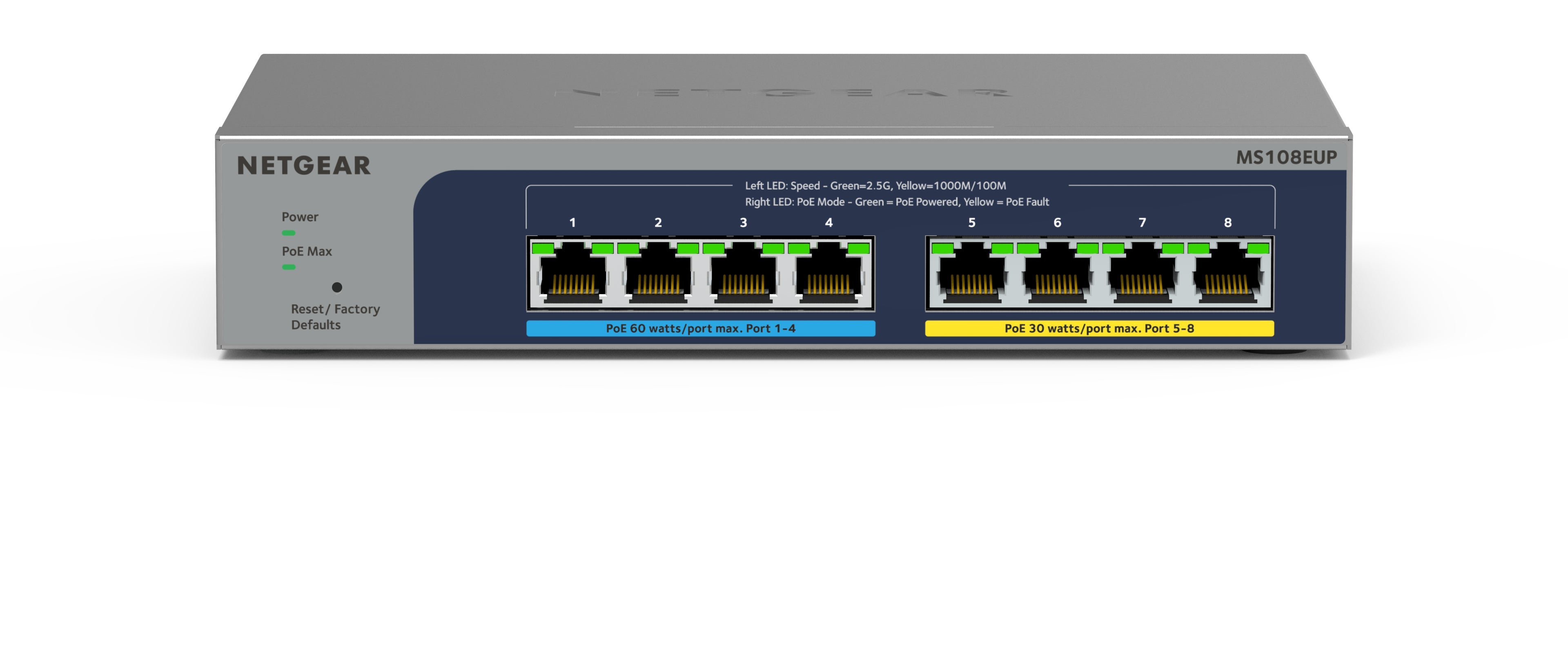 NETGEAR 8-port Ultra60 PoE++ Multi-Gigabit (2.5G) Ethernet Plus Switch Géré L2/L3 2.5G Ethernet (100/1000/2500) Connexion Ethernet, supportant l'alimentation via ce port (PoE) Gris