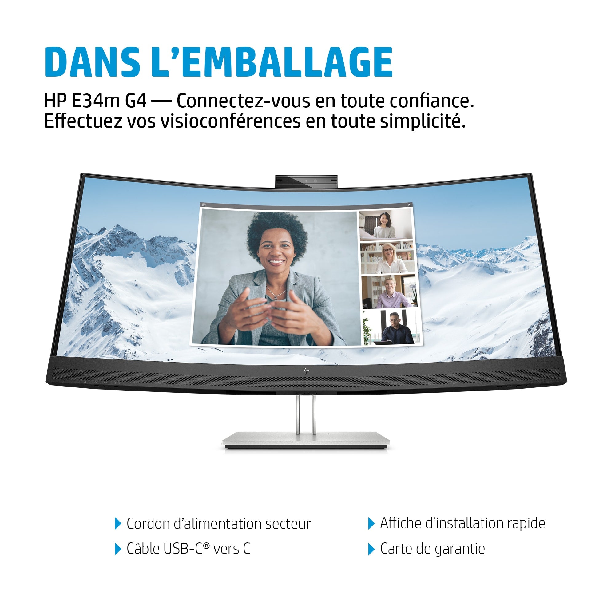 HP Écran de conférence E34m G4 WQHD Incurvé Port USB-C