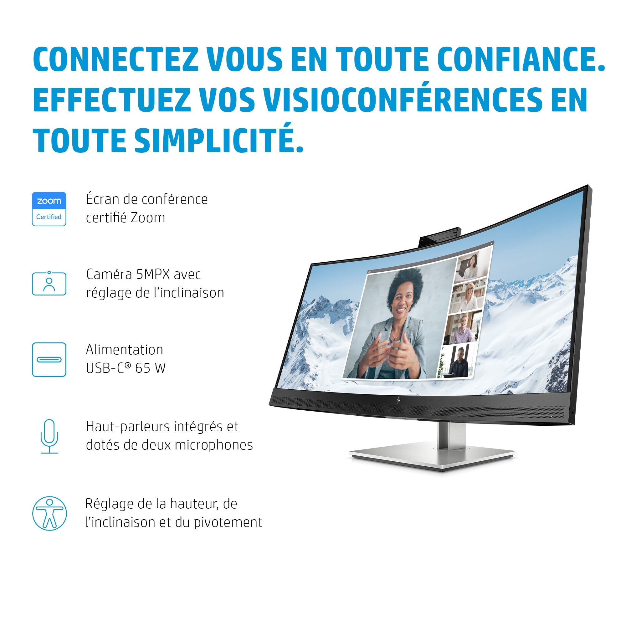 HP Écran de conférence E34m G4 WQHD Incurvé Port USB-C