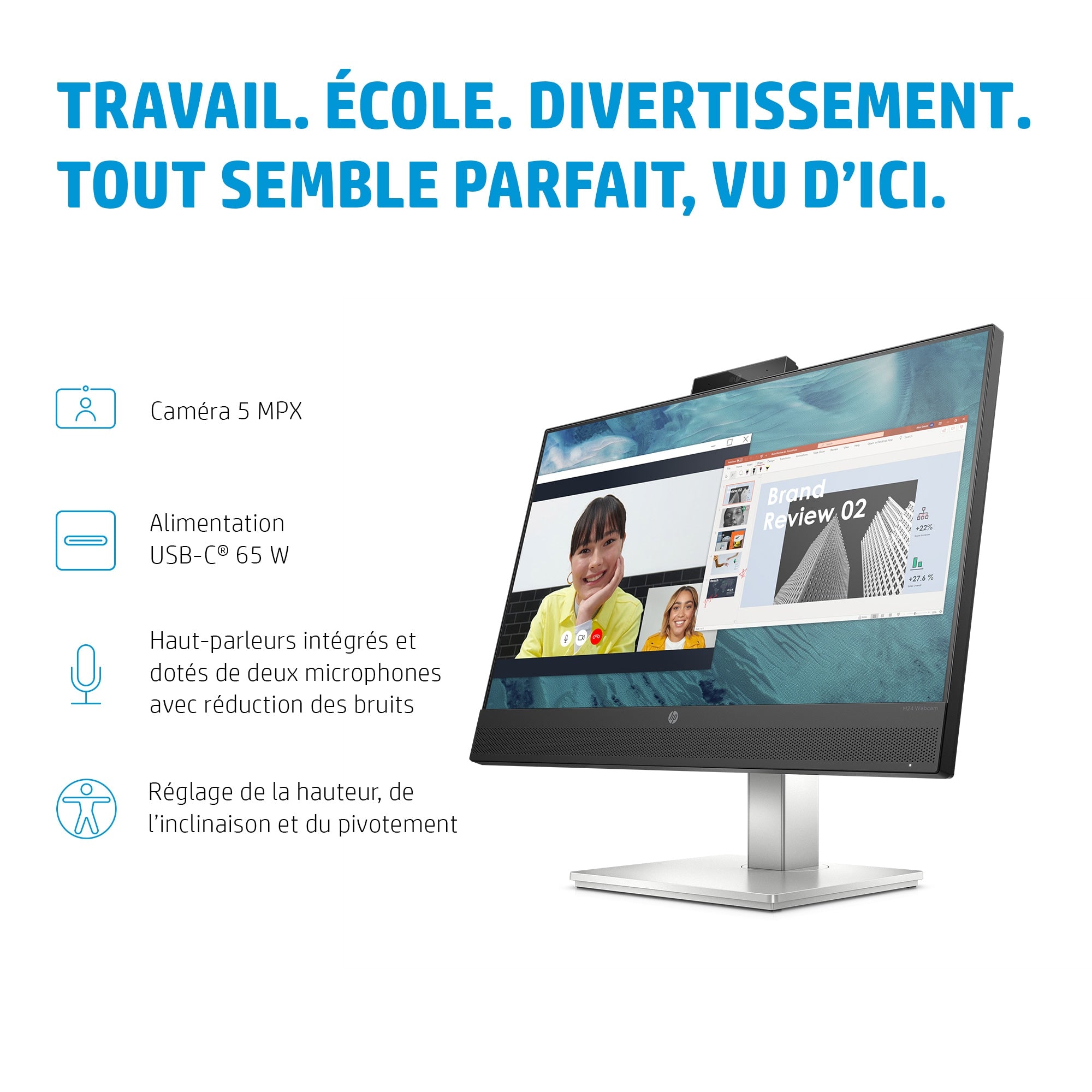 HP E24m G4 écran plat de PC 60,5 cm (23.8") 1920 x 1080 pixels Full HD Noir, Argent