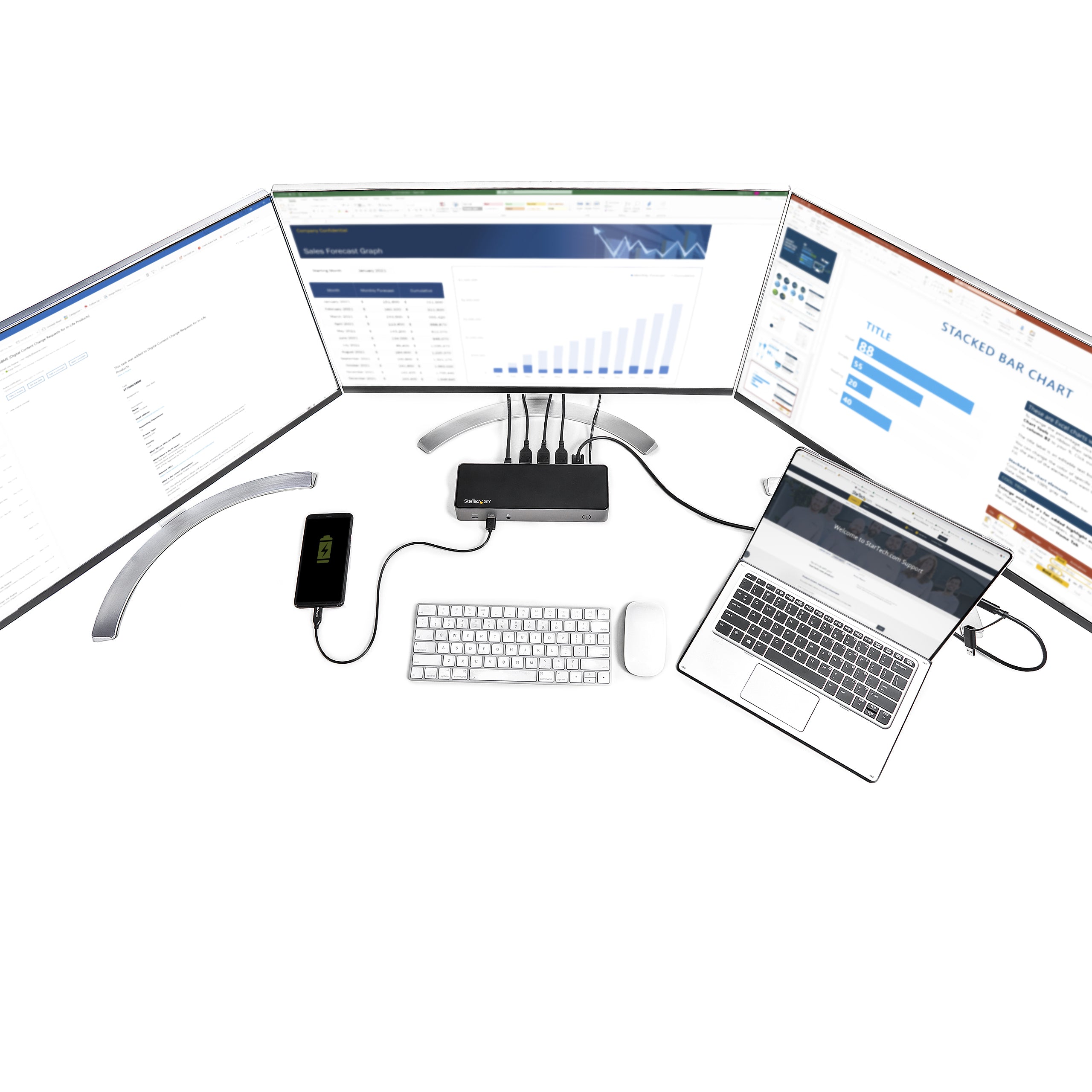 StarTech.com Dock USB-C & USB-A - Station d'Accueil Universelle à Triple Écran DisplayPort & HDMI 4K 60Hz - 85W Power Delivery, 6x USB Hub, GbE, Audio - USB 3.1 Gen 2 10Gbps