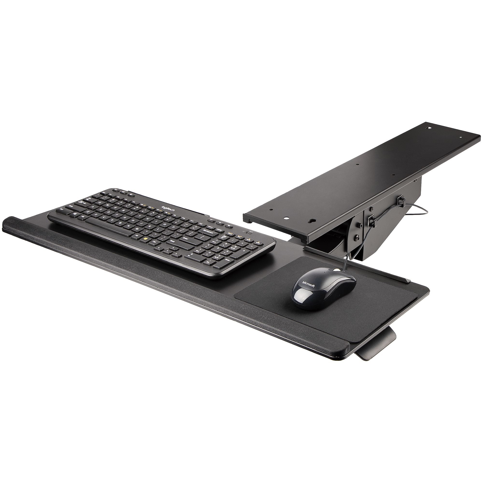 StarTech.com Support Clavier Coulissant sous Bureau - Tablette Clavier et Souris Ajustable en Hauteur - Mouvement Complet - 25 x 66cm - Porte Clavier avec Tapis Repose-Poignets Souris