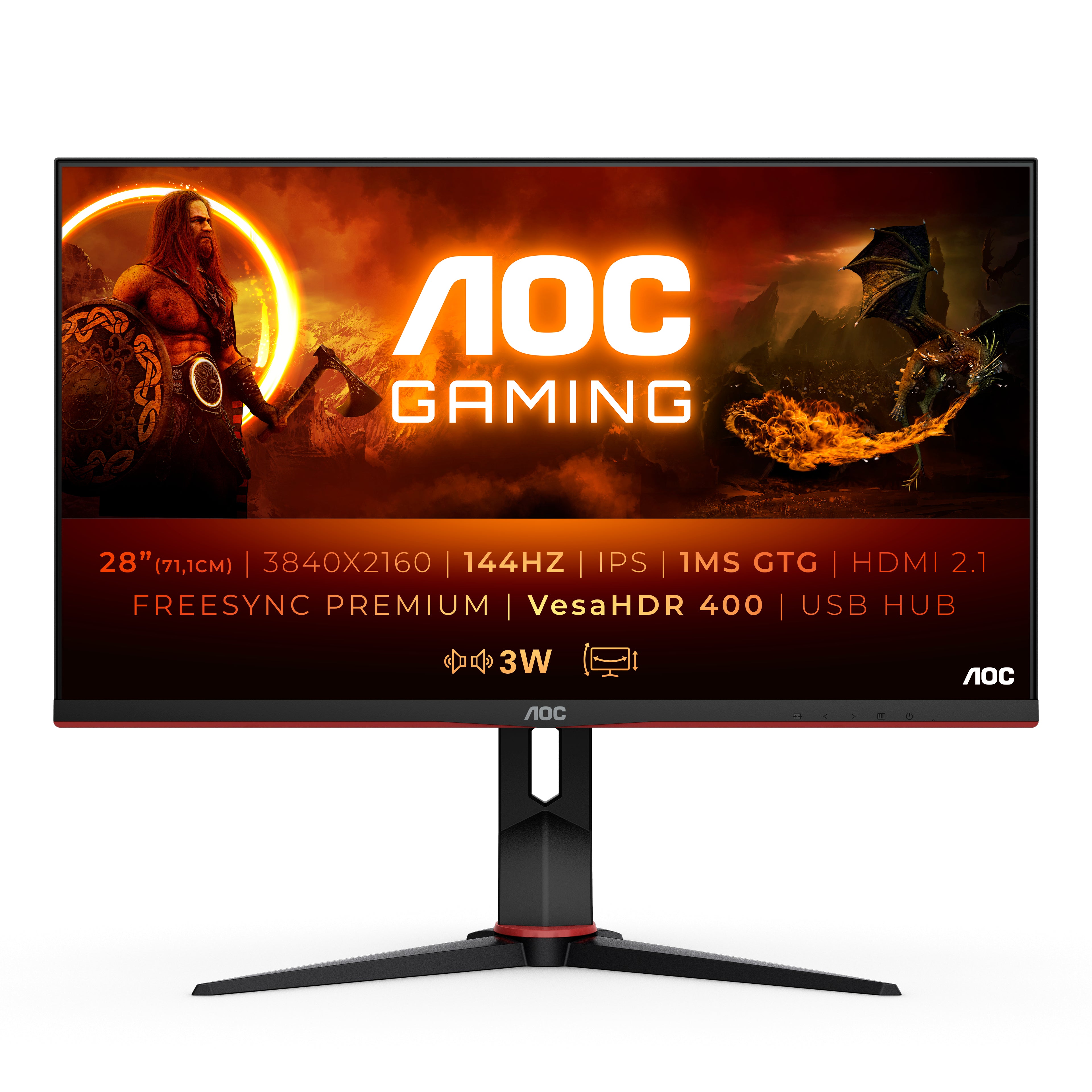 AOC G2 U28G2XU2/BK LED display 71,1 cm (28") 3840 x 2160 pixels 4K Ultra HD Noir, Rouge