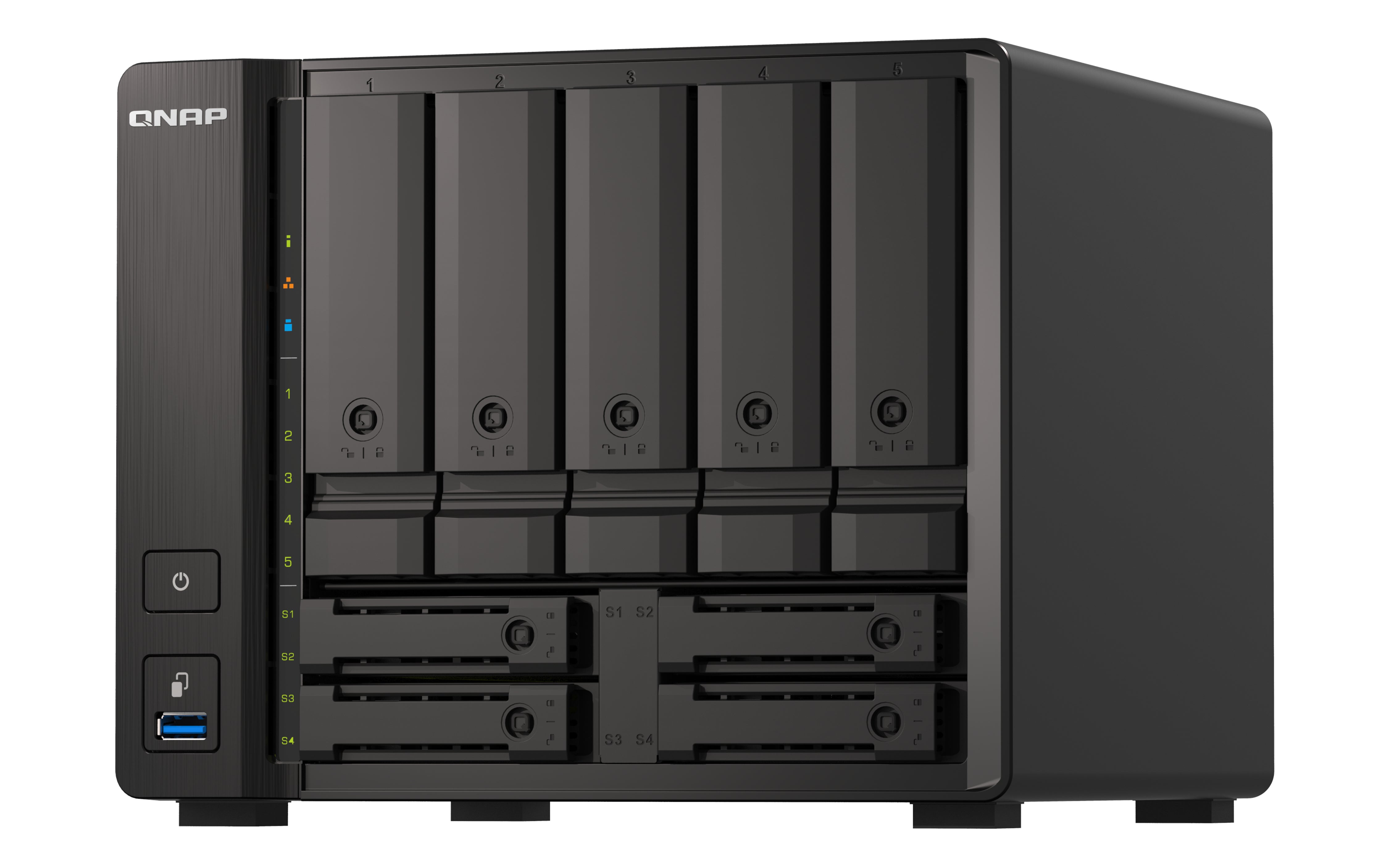 QNAP TS-H973AX NAS Tower Ryzen Embedded V1500B 8 Go DDR4 0 To QuTS hero Noir