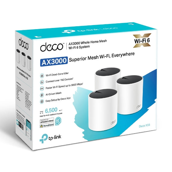 TP-Link DECO X55 (3-Pack) Bi-bande (2,4 GHz / 5 GHz) Wi-Fi 6 (802.11ax) Blanc Interne