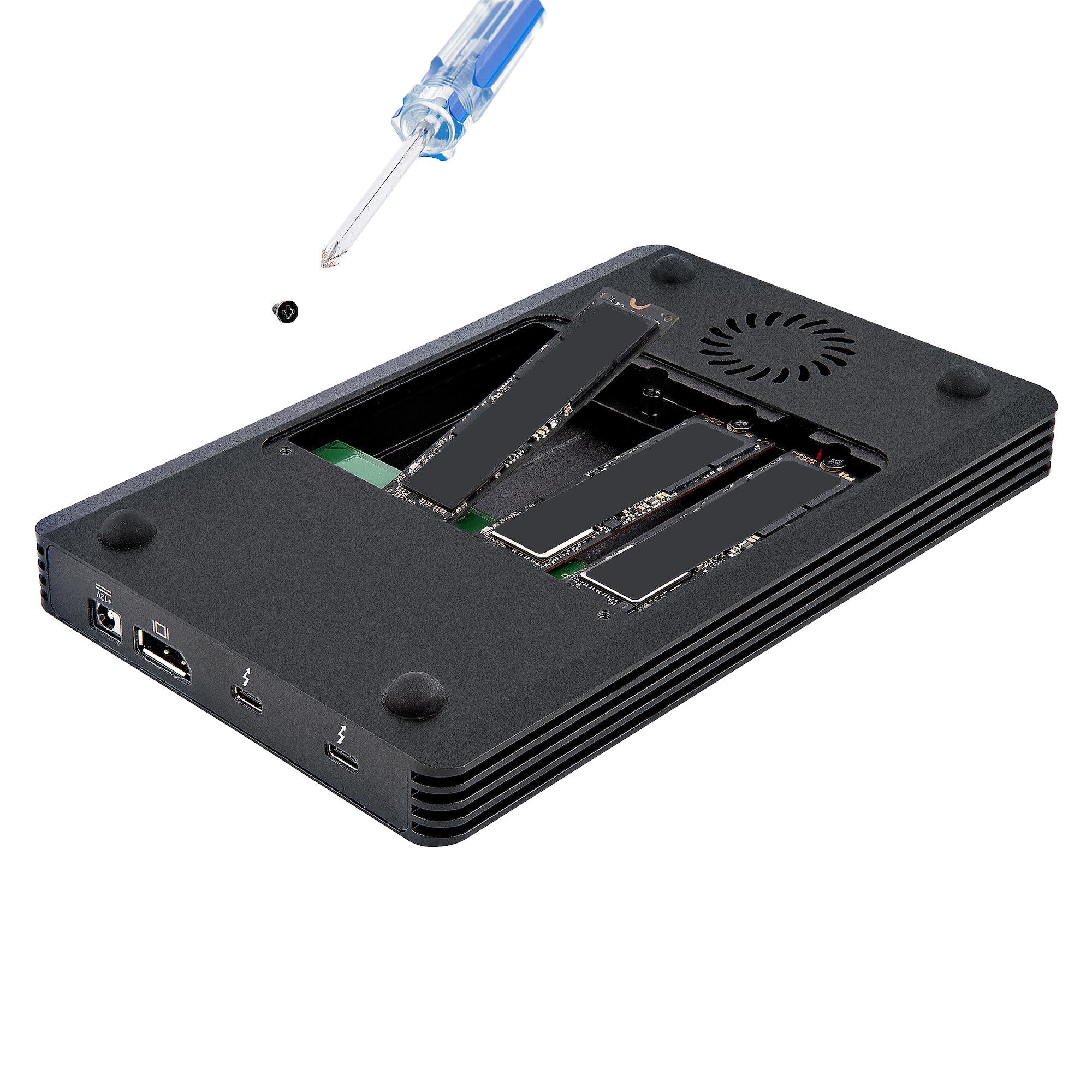 StarTech.com Boîtier SSD M.2 NVMe Thunderbolt 3 à 4 Baies - Boîtier Disque Dur Externe 1 DisplayPort vidéo et 2 Ports TB3 Downstream - Boîtier pour Disque Dur - Boîtier SSD Externe, 40Gbps, Alimentation 72W