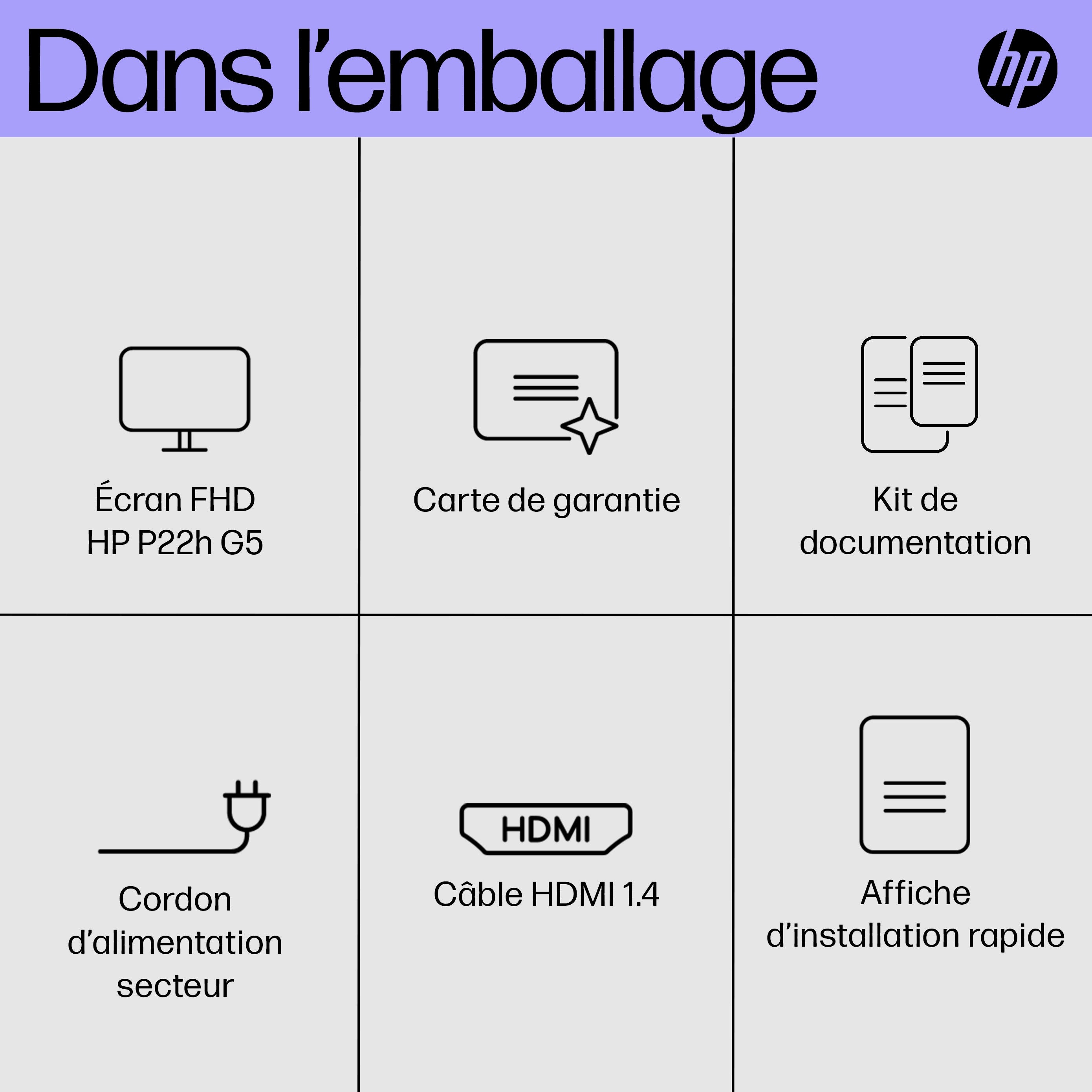 HP P22h G5 écran plat de PC 54,6 cm (21.5") 1920 x 1080 pixels Full HD Noir