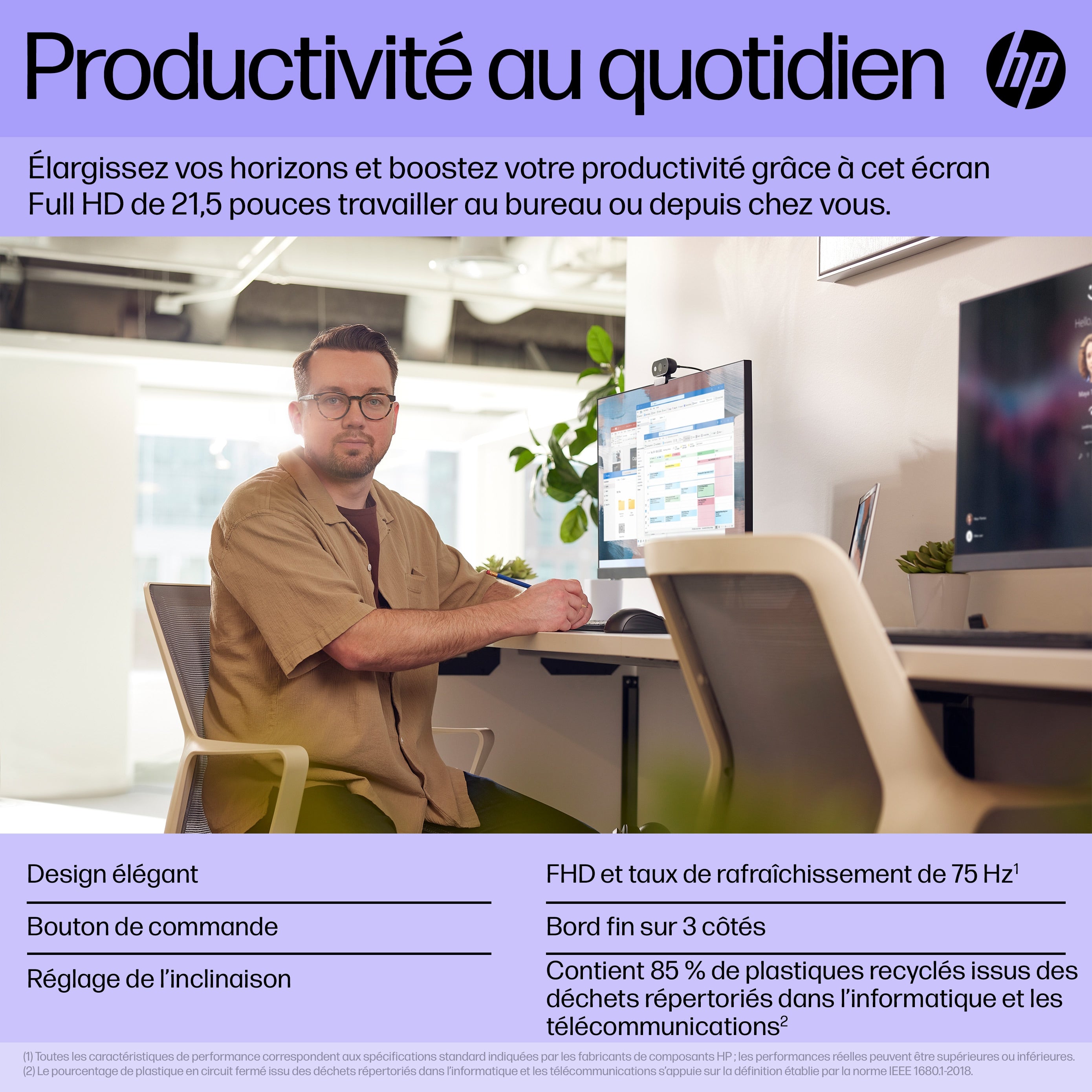 HP P22h G5 écran plat de PC 54,6 cm (21.5") 1920 x 1080 pixels Full HD Noir