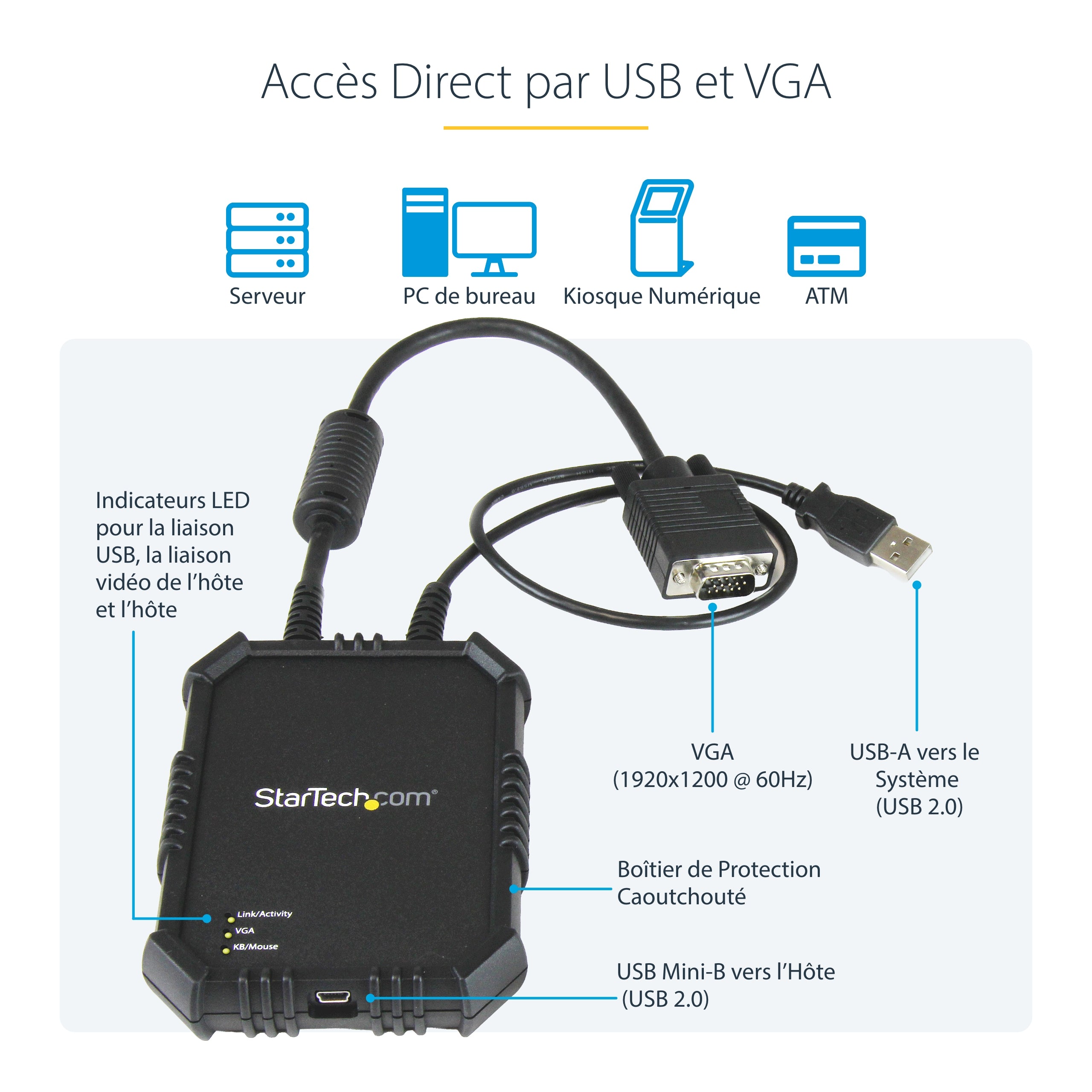 StarTech.com Adaptateur crash cart pour PC portable avec boîtier durable - Console KVM USB avec transfert de fichier et acquisition vidéo